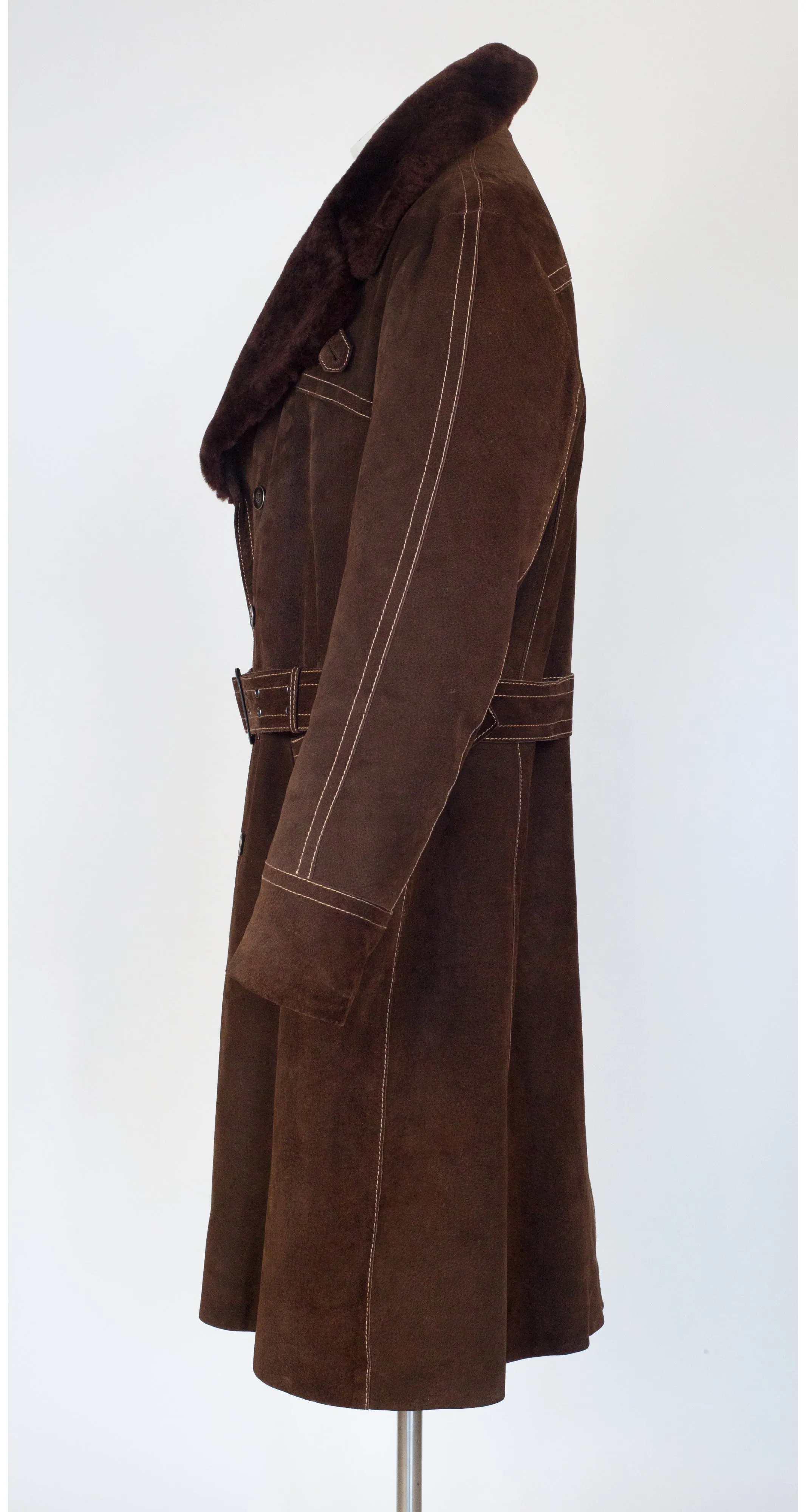 1970s Men's Brown Shearling & Suede Double-Breasted Coat