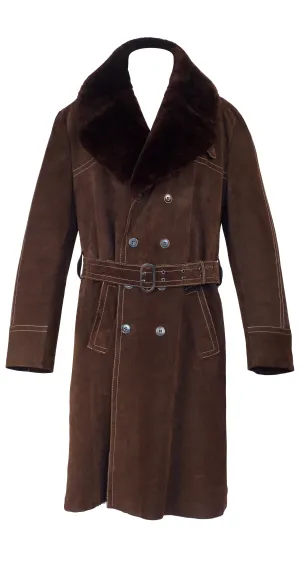 1970s Men's Brown Shearling & Suede Double-Breasted Coat