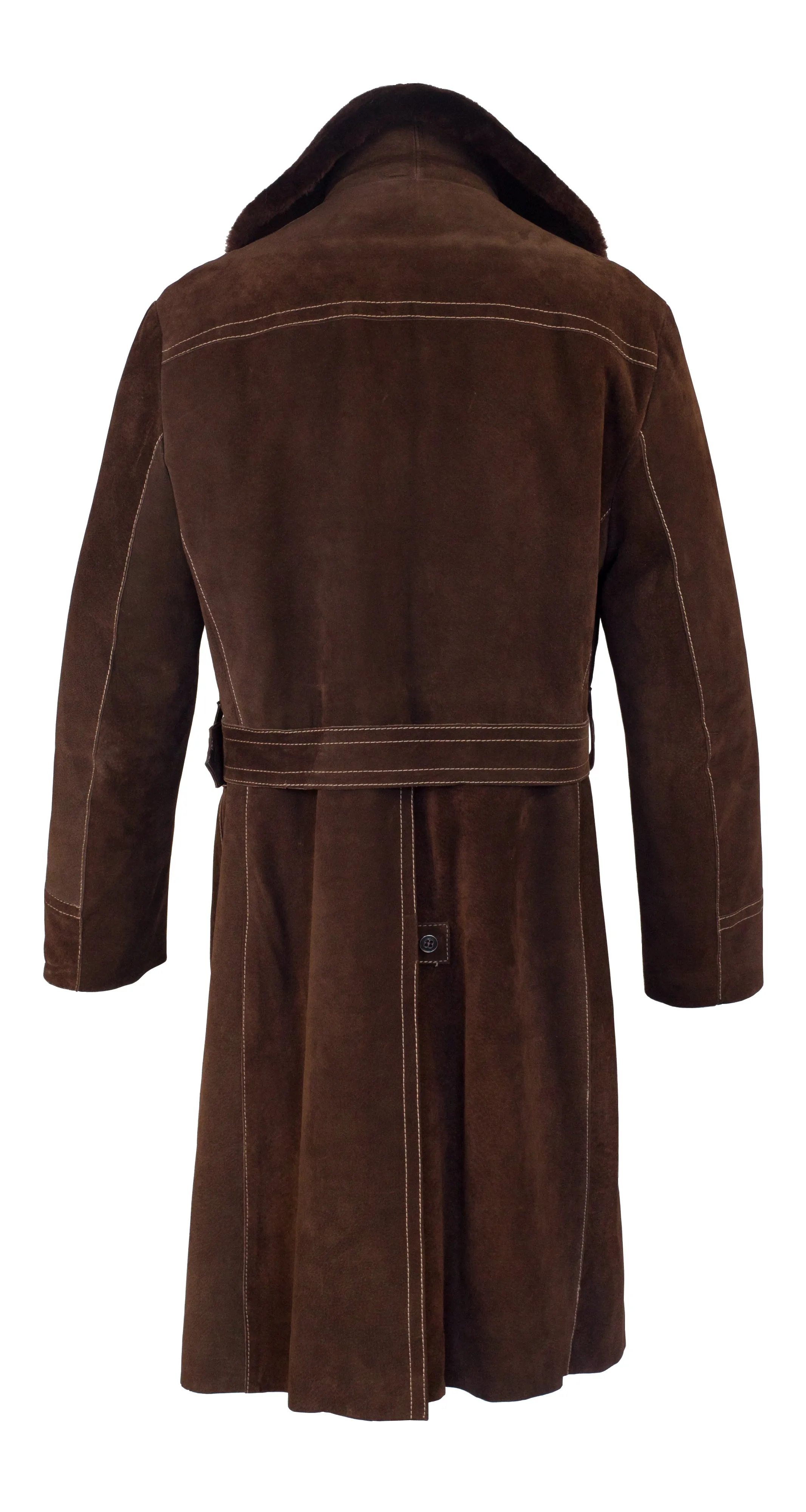 1970s Men's Brown Shearling & Suede Double-Breasted Coat