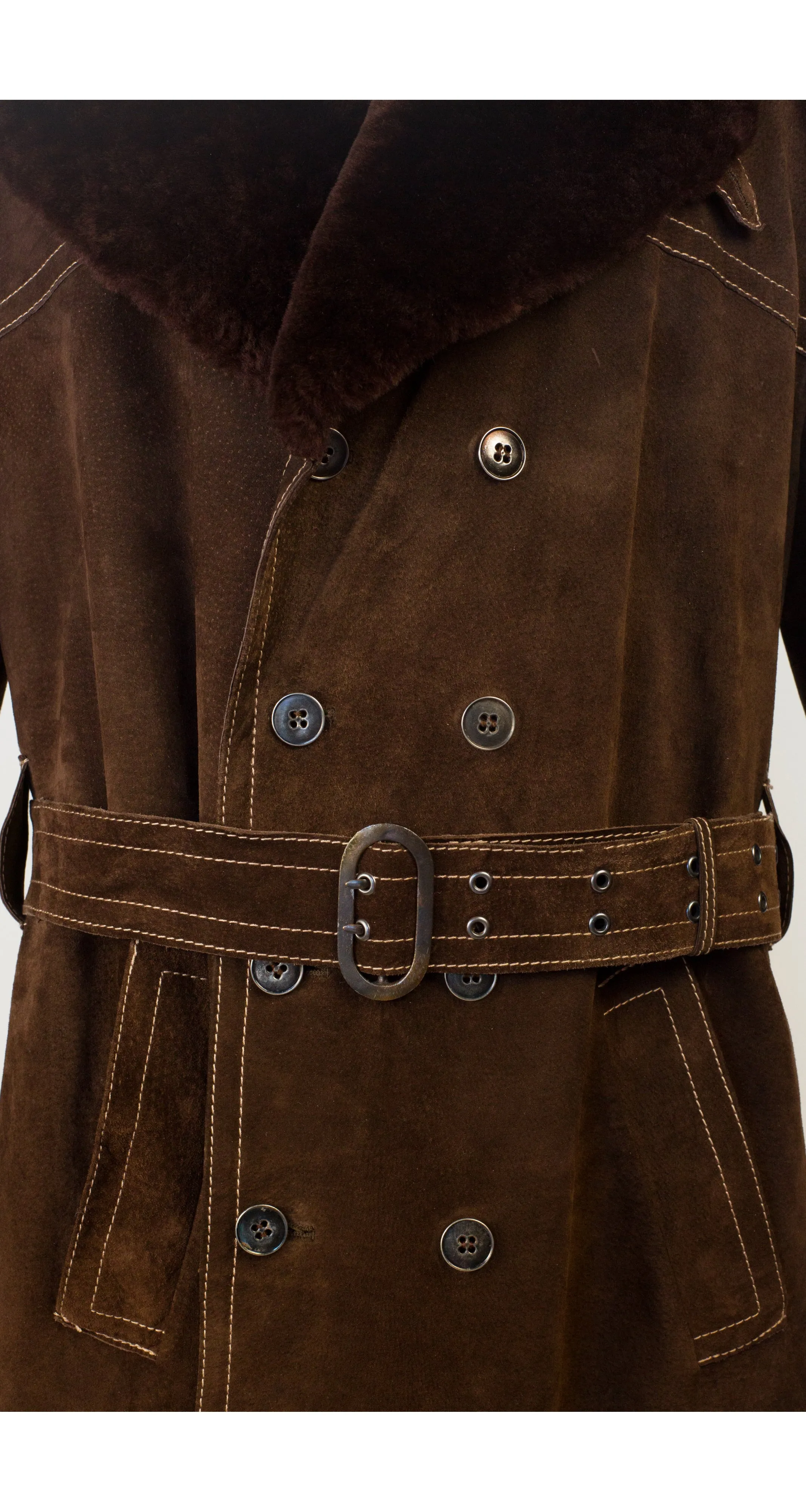 1970s Men's Brown Shearling & Suede Double-Breasted Coat