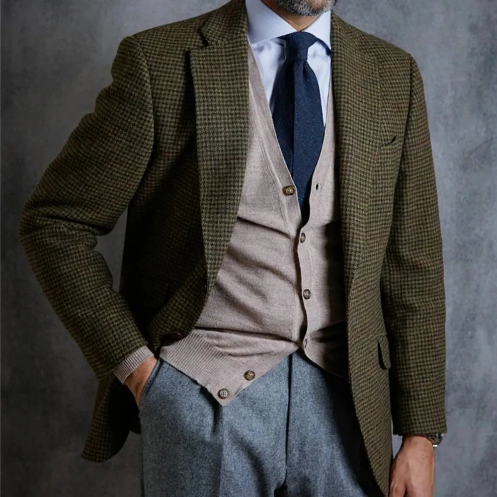 Aidase Plaid Smart Casual Singal Breasted England Style Wram Top Thick Woolen Winter Man Suit Jacket Tweed Blazer