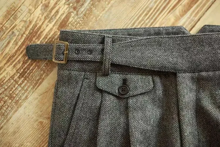 Aidase Vintage Gurkha Pants Men England Style High Waist Smart Casual Straight Trousers Autumn Winter Woolen Fashion Naples Suit Pant