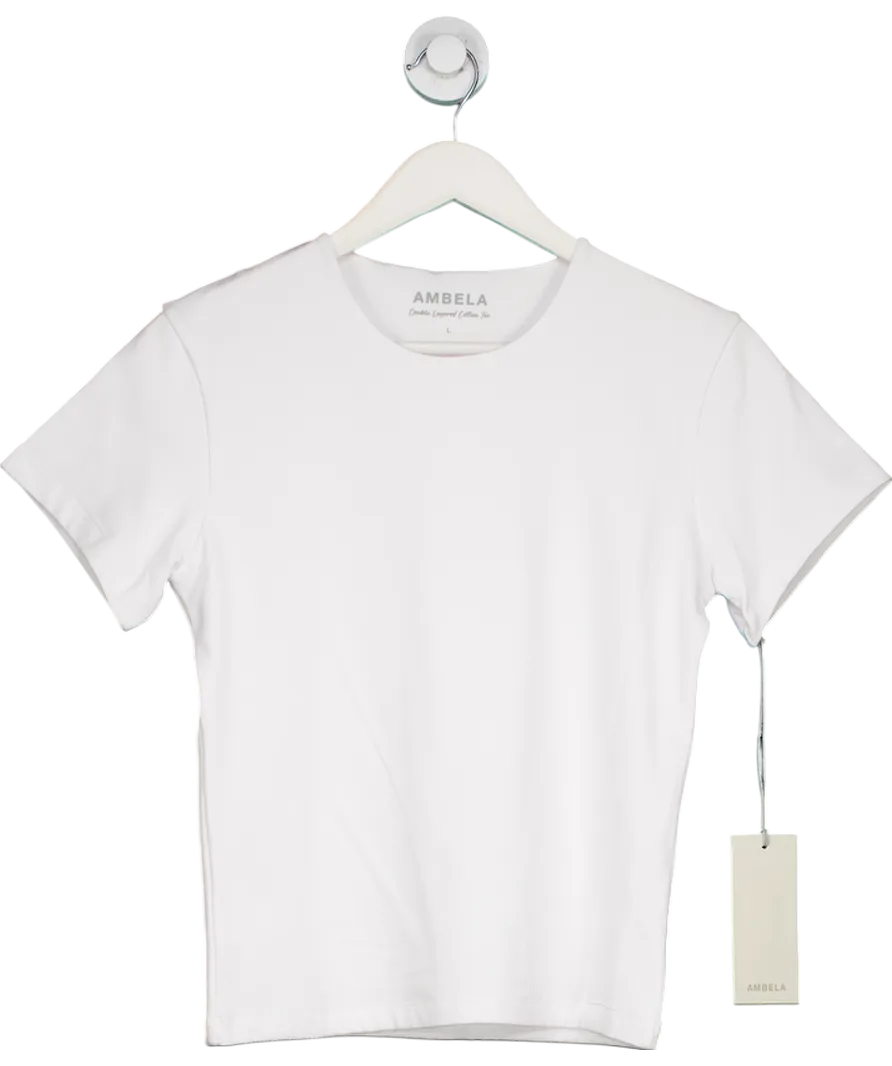 Ambela White Double Layered Cotton T-shirt UK L