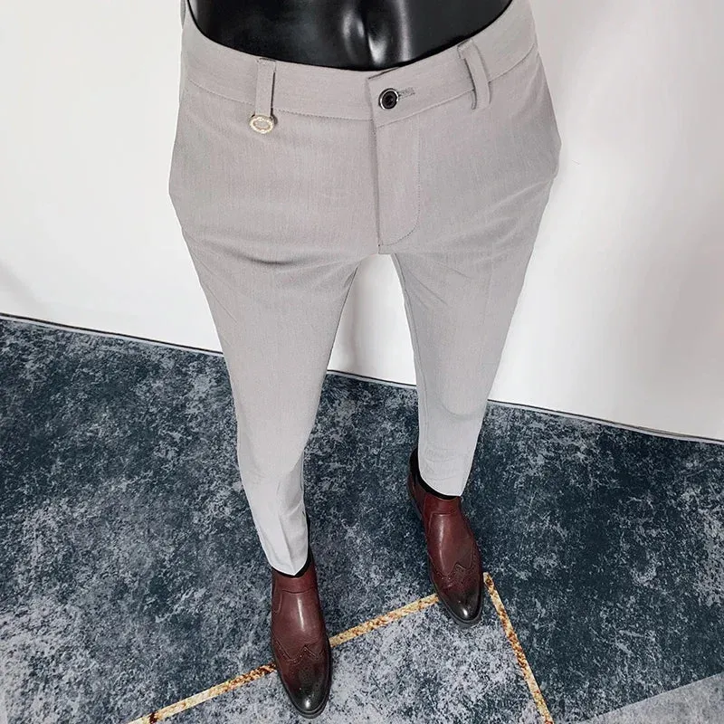 Bonsir Spring Summer New Casual Slim Fit Suit Pants Mens Solid Business Office Social Pants Formal  All Match ankle Length Pants