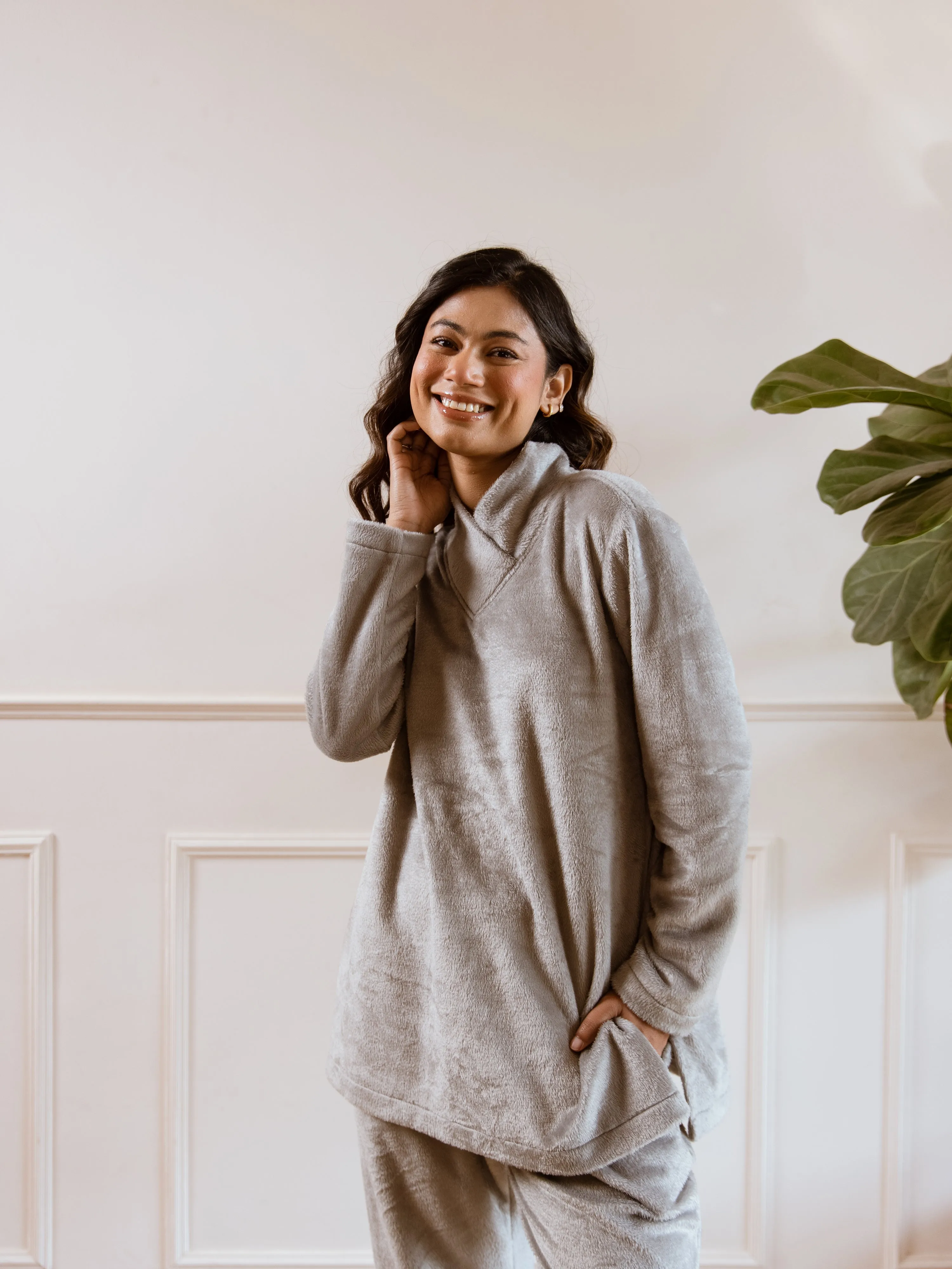 Cross Neck Super Soft Grey Woollen Set