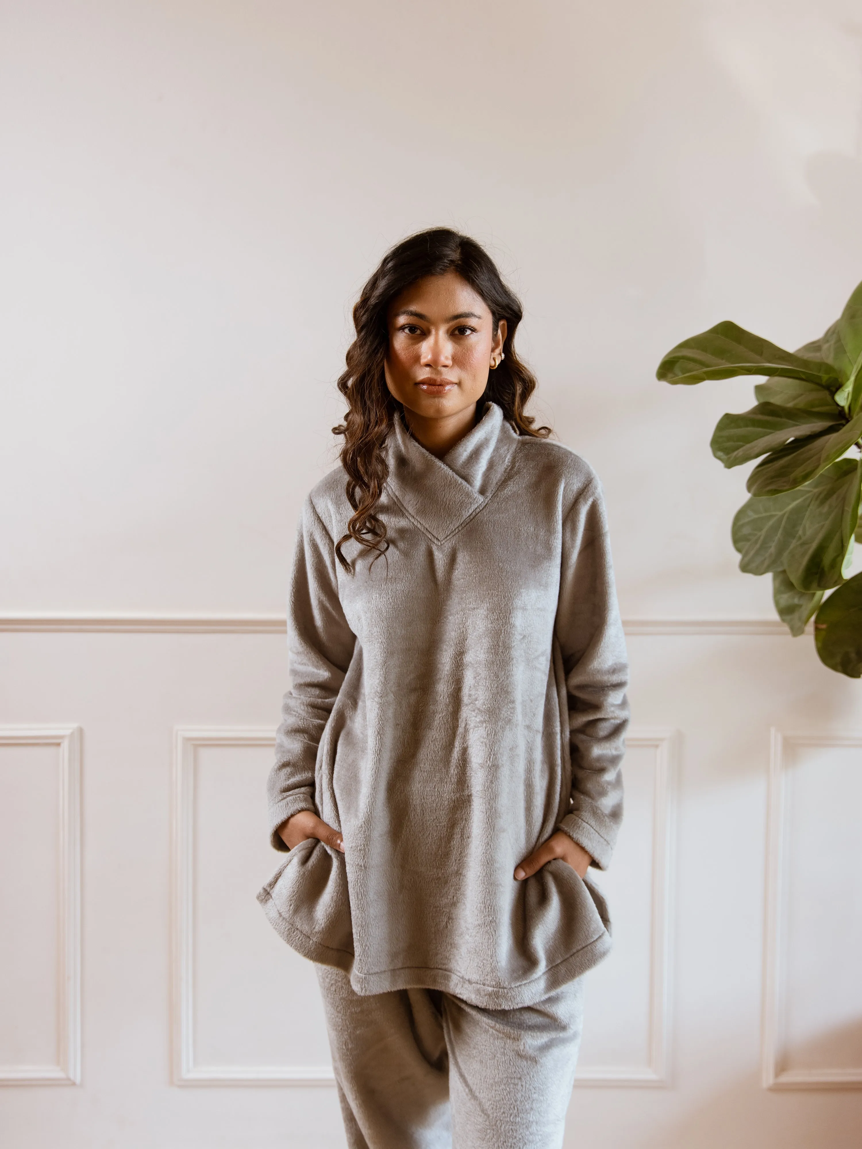Cross Neck Super Soft Grey Woollen Set