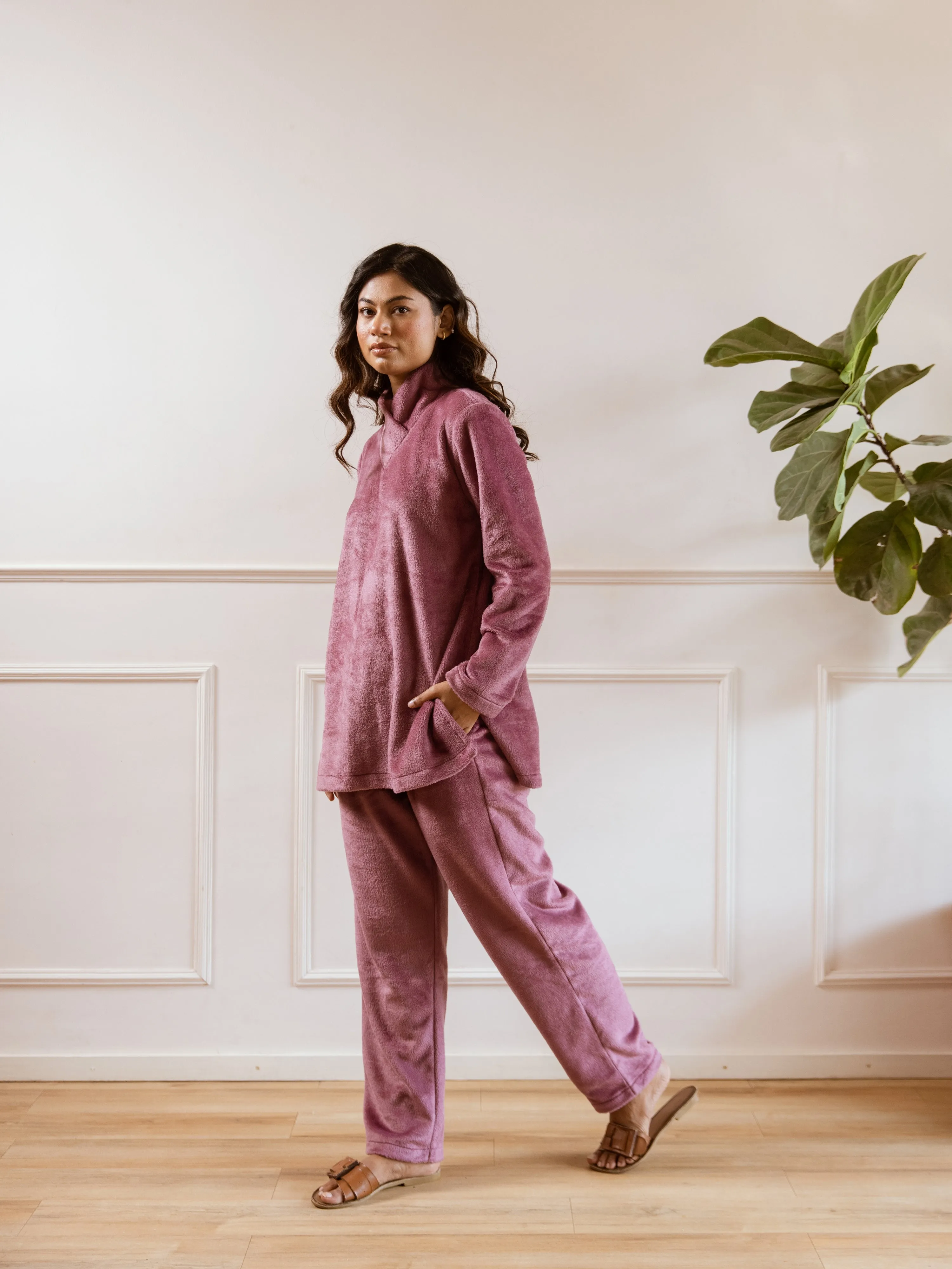 Cross Neck Super Soft Purple Woollen Set
