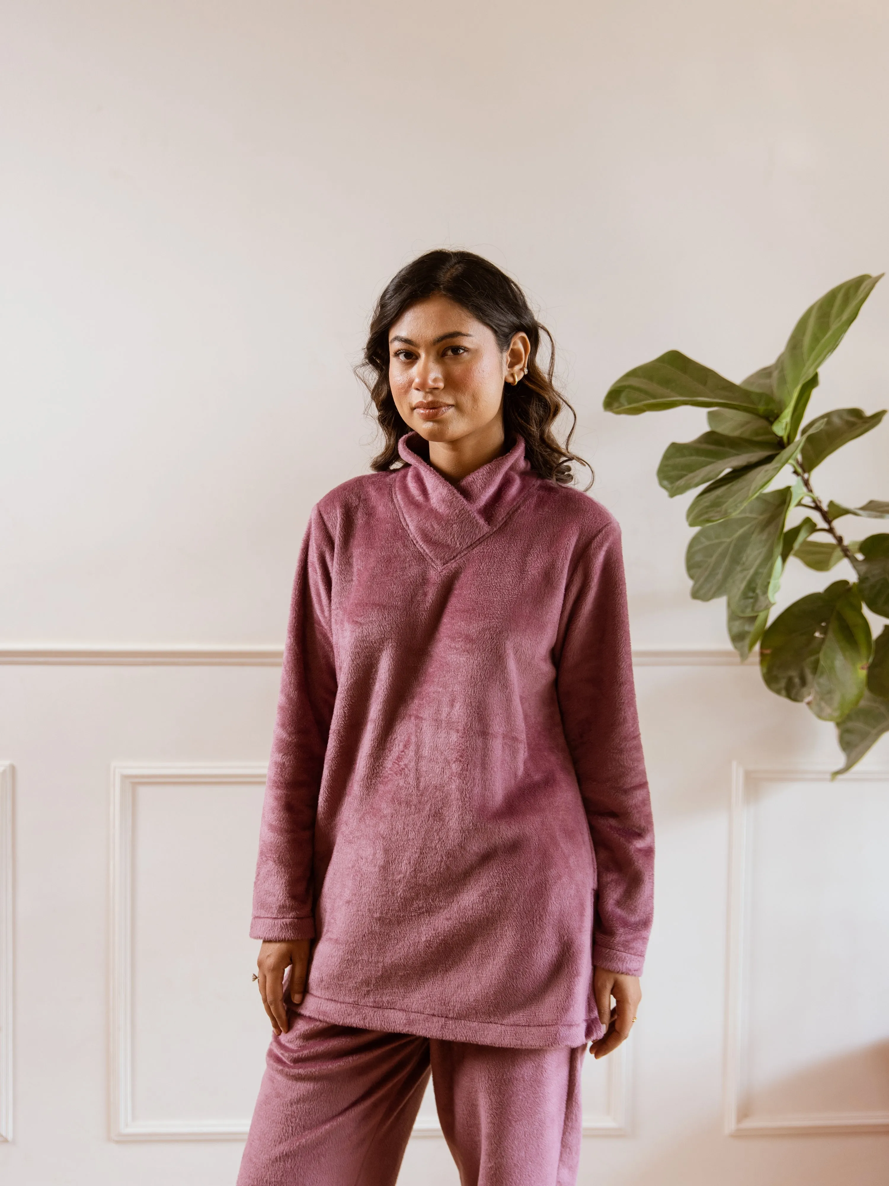 Cross Neck Super Soft Purple Woollen Set