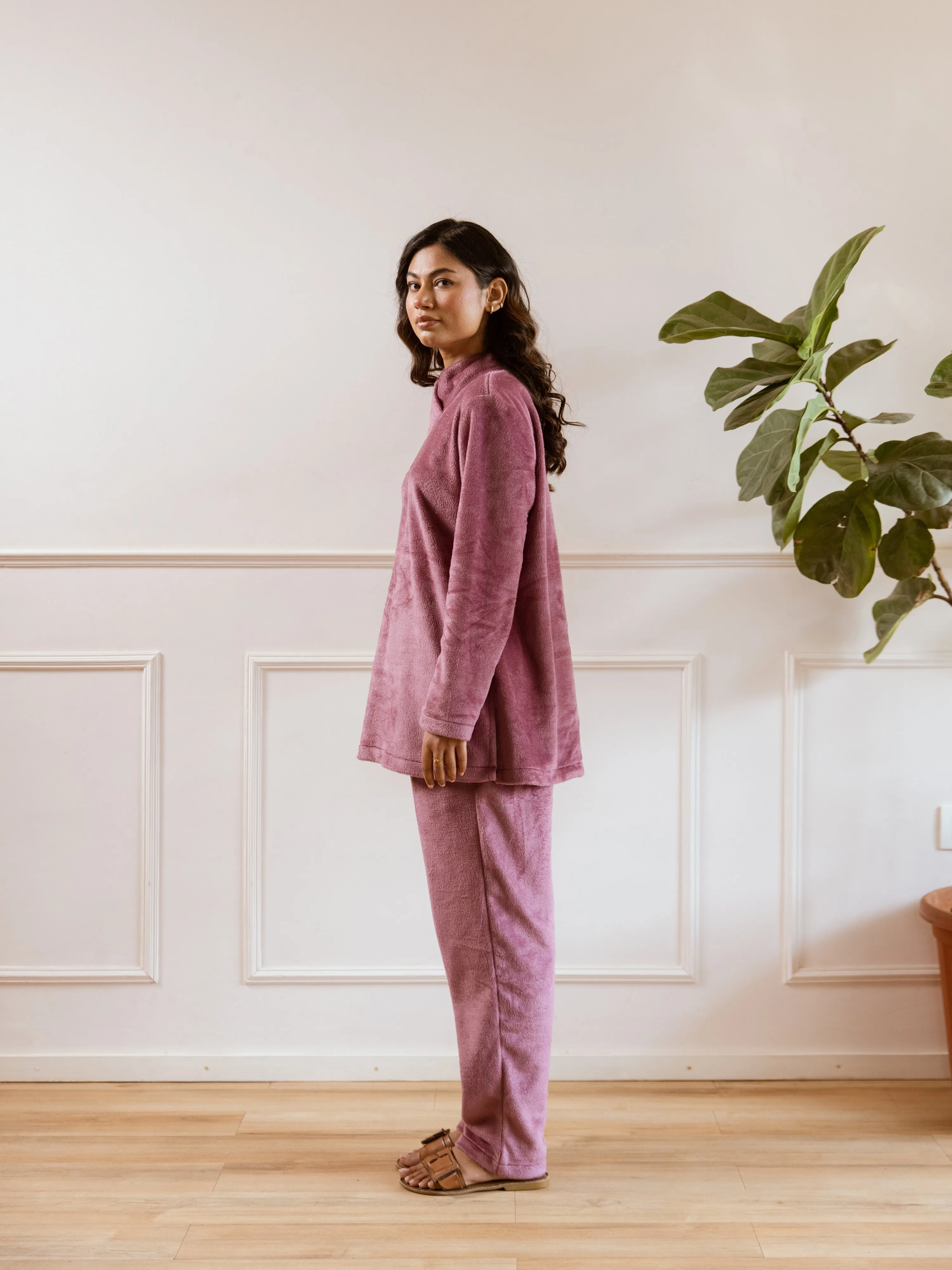 Cross Neck Super Soft Purple Woollen Set