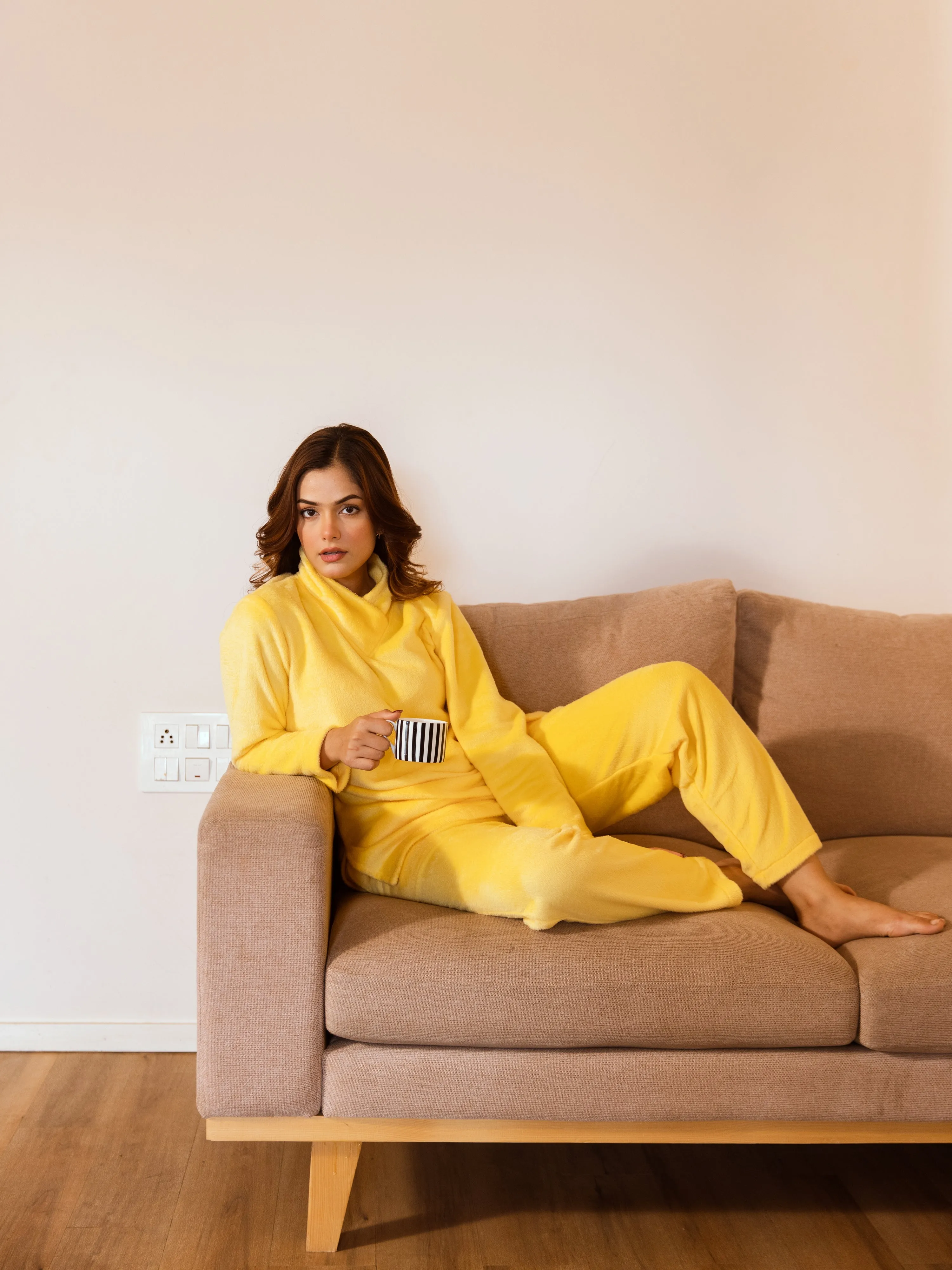 Cross Neck Super Soft Yellow Woollen Set