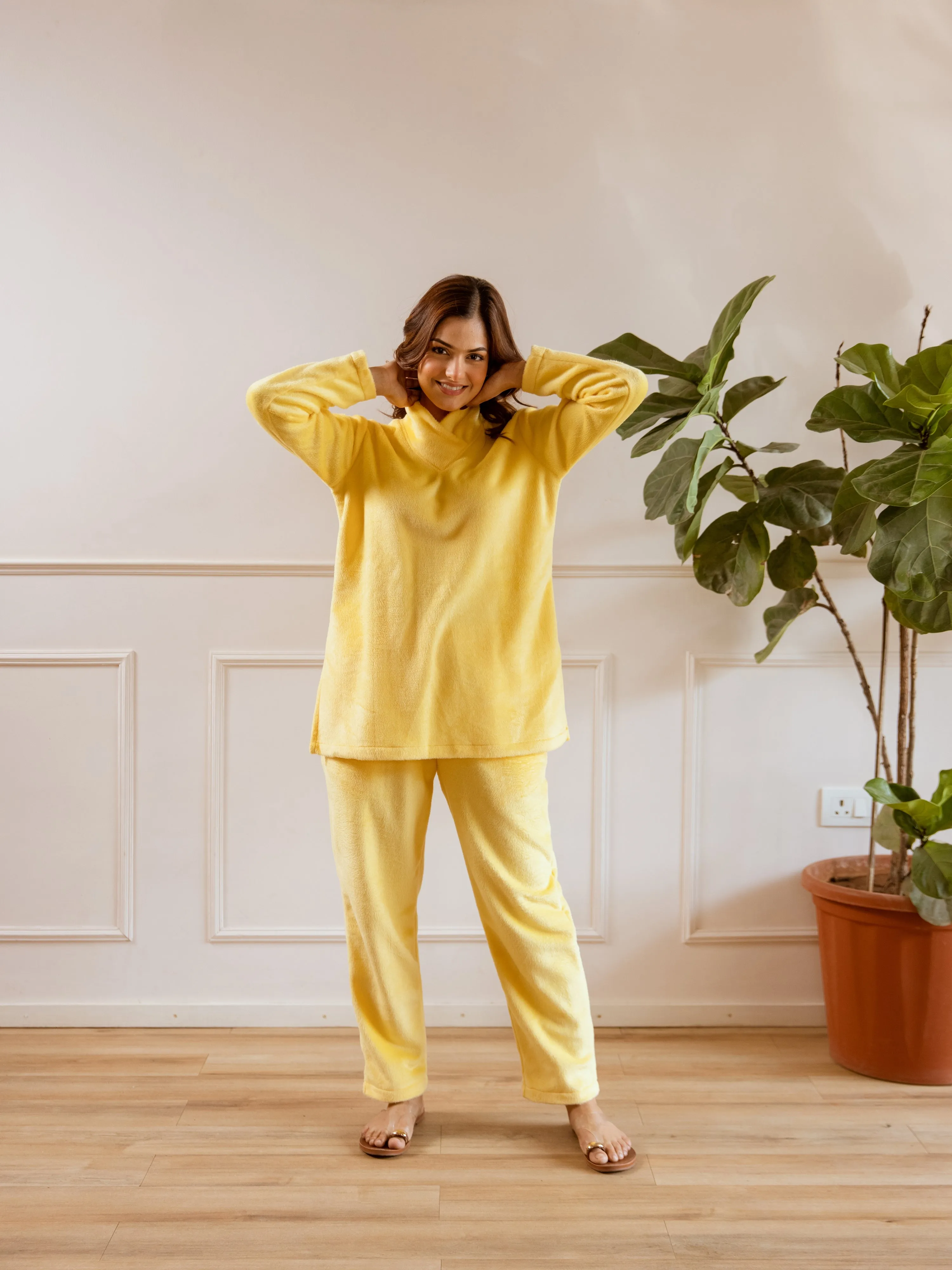 Cross Neck Super Soft Yellow Woollen Set