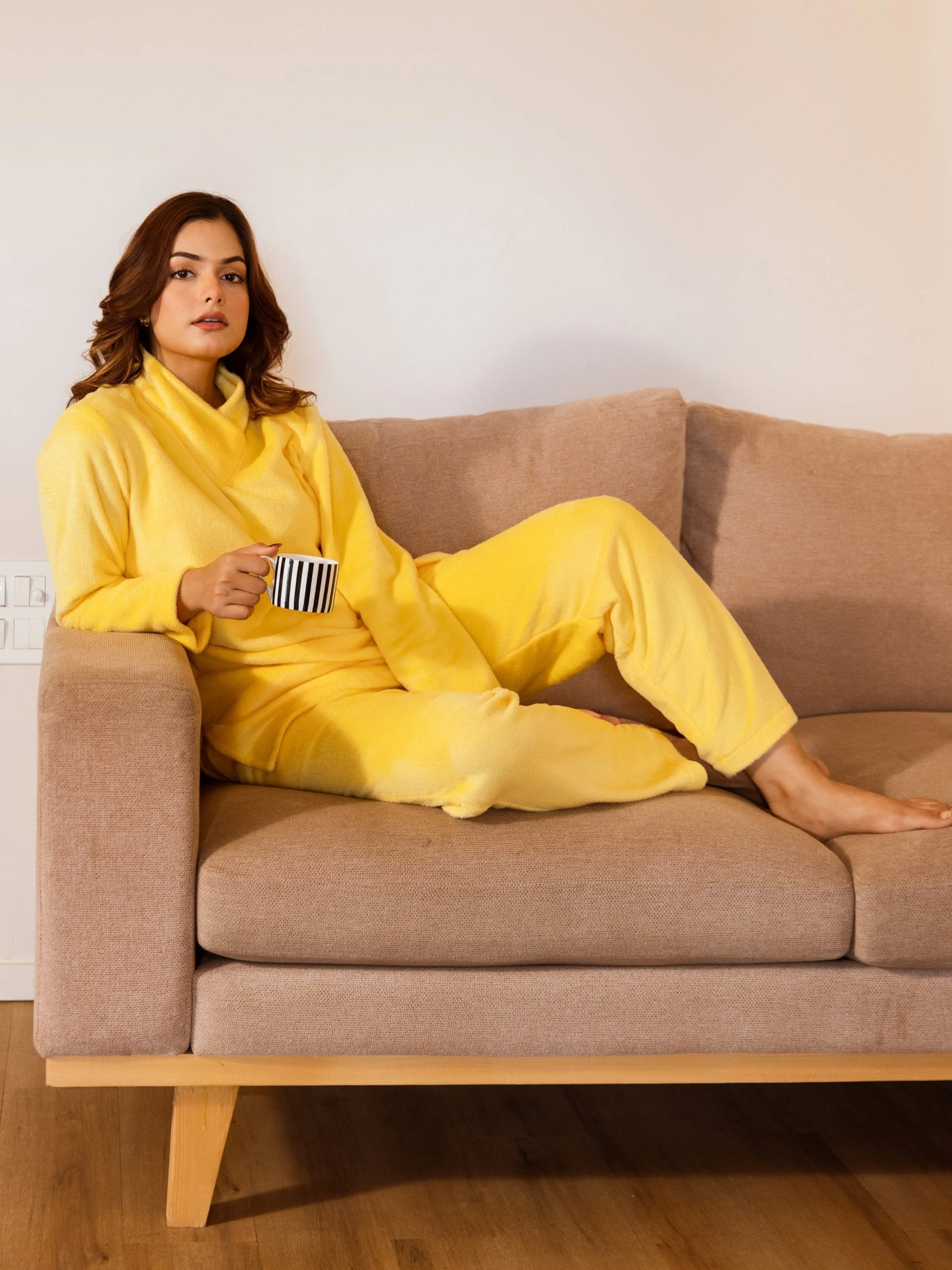 Cross Neck Super Soft Yellow Woollen Set