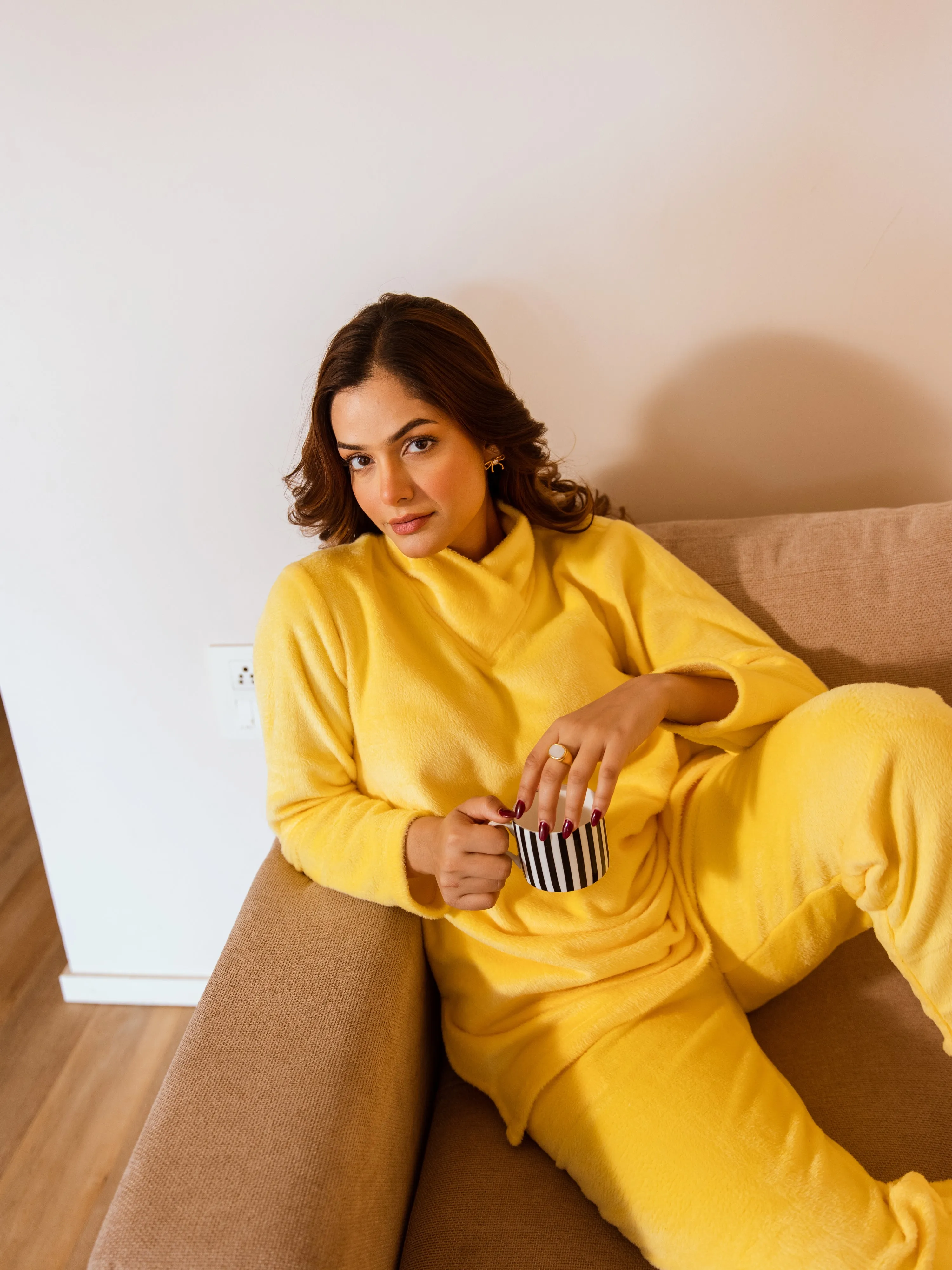 Cross Neck Super Soft Yellow Woollen Set