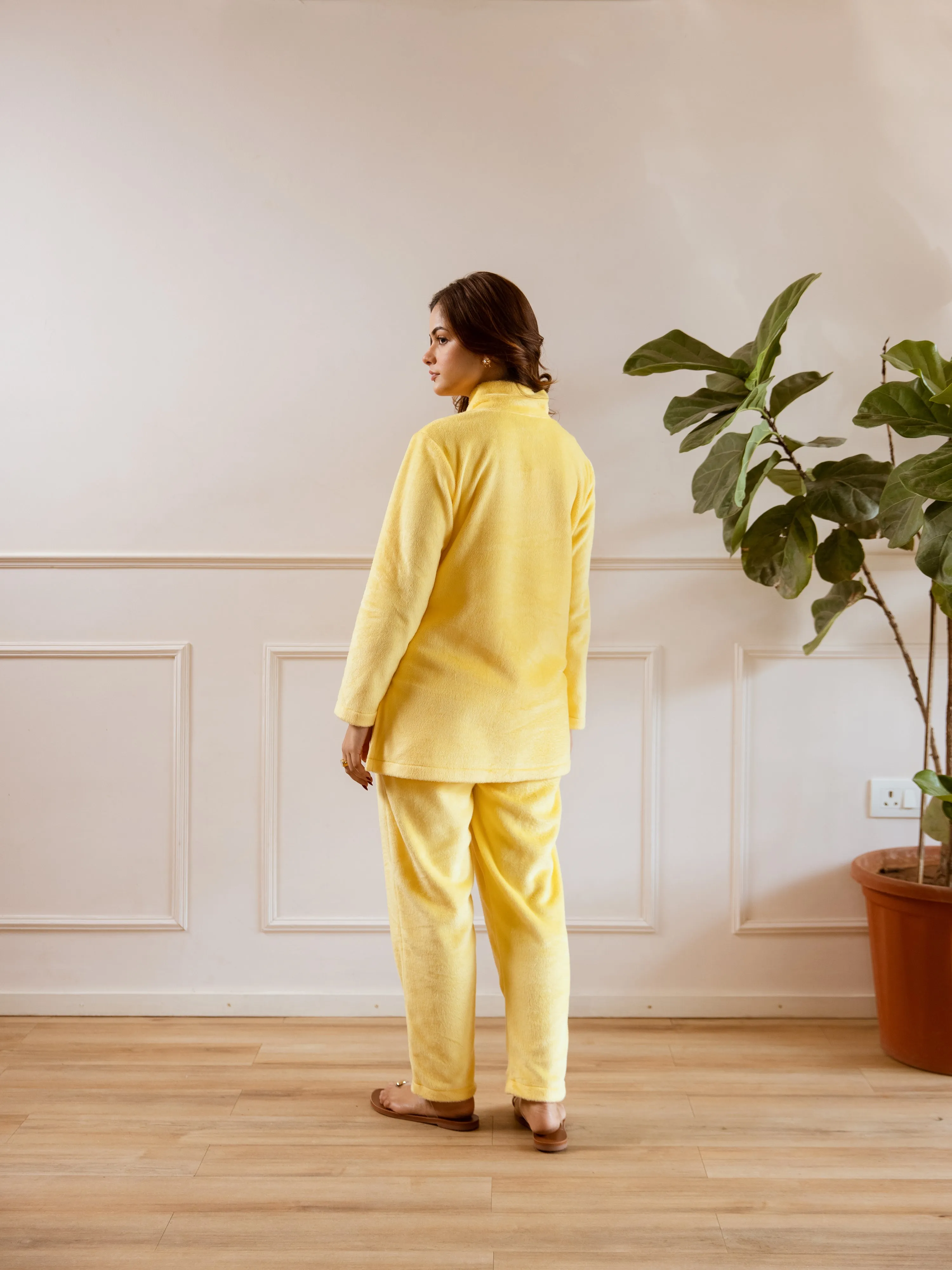 Cross Neck Super Soft Yellow Woollen Set