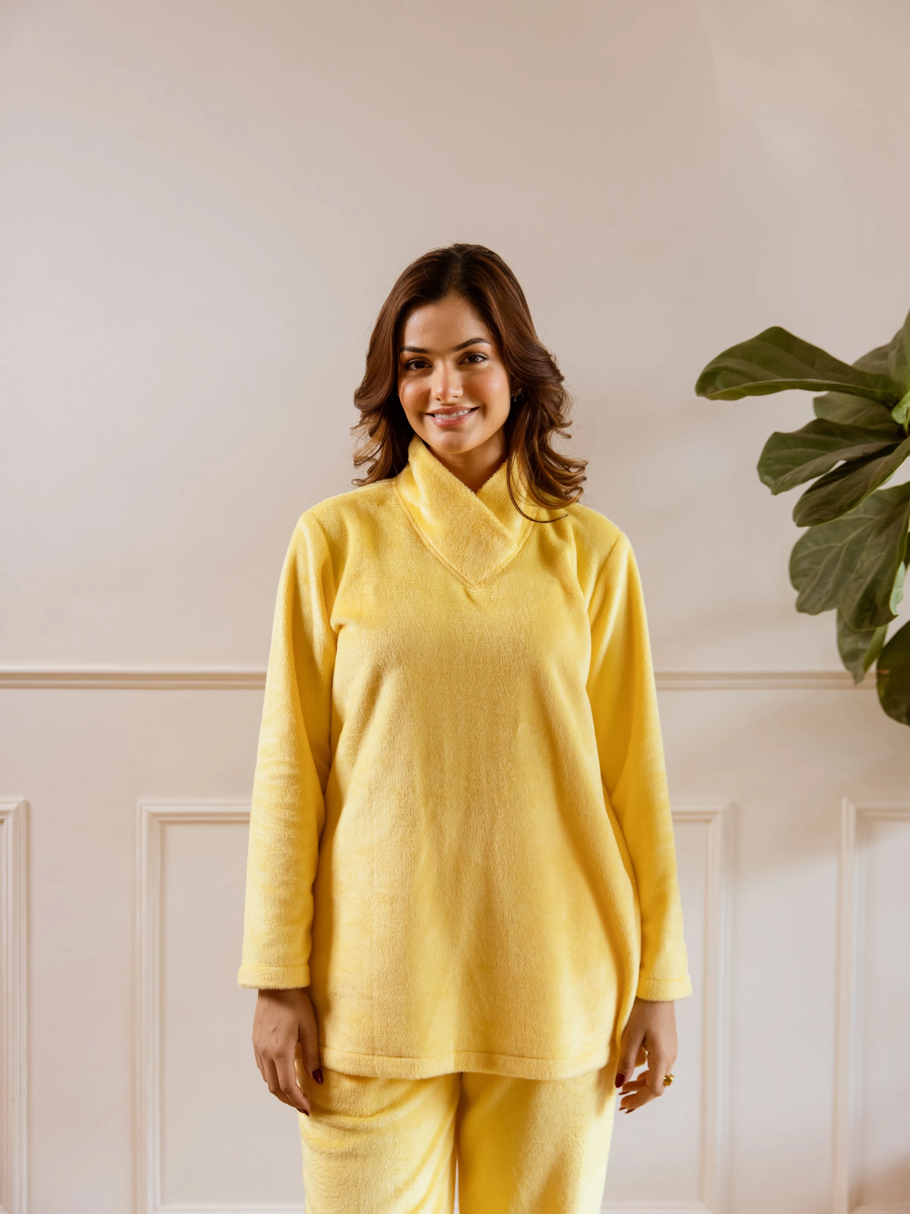 Cross Neck Super Soft Yellow Woollen Set