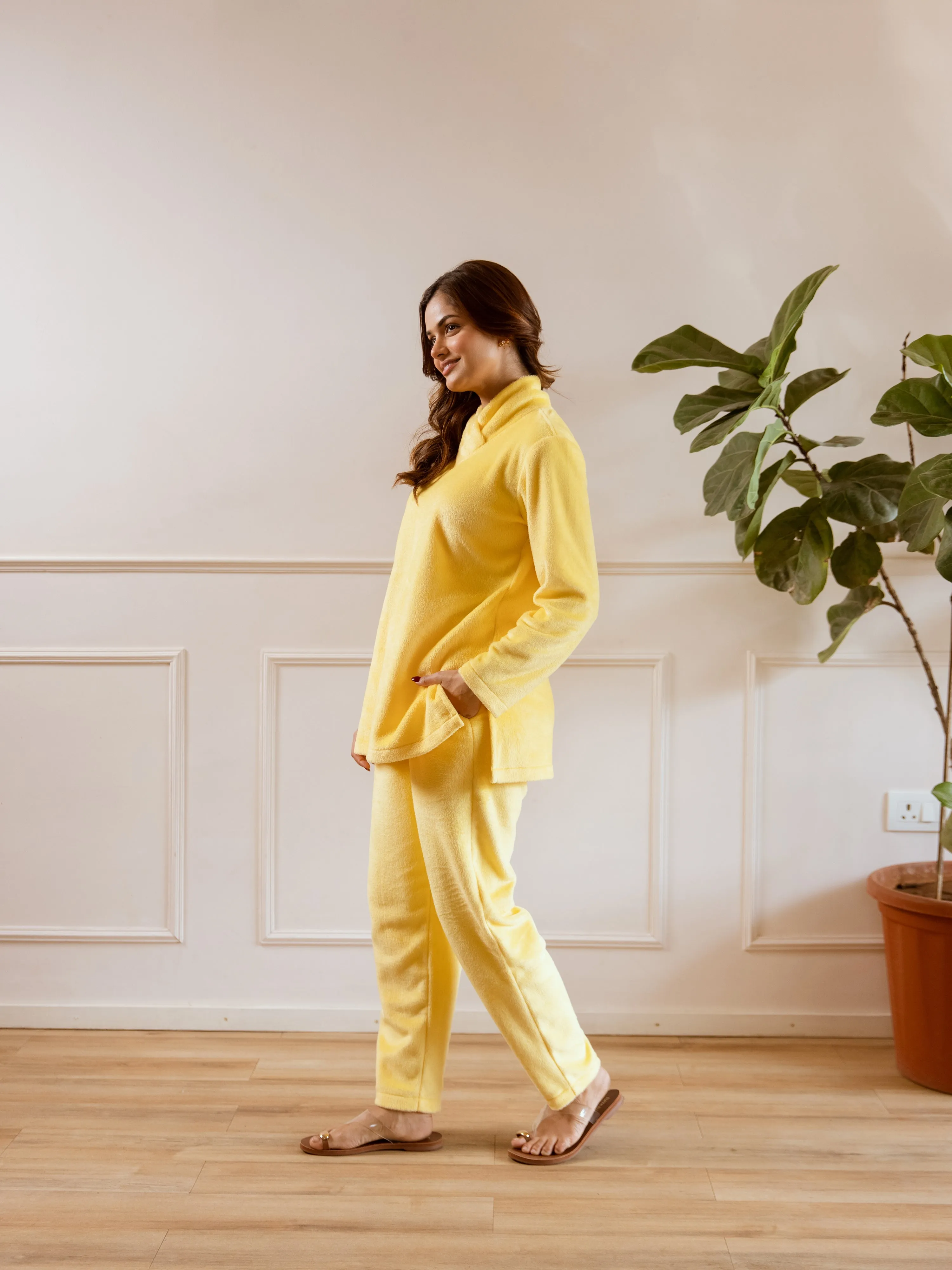 Cross Neck Super Soft Yellow Woollen Set