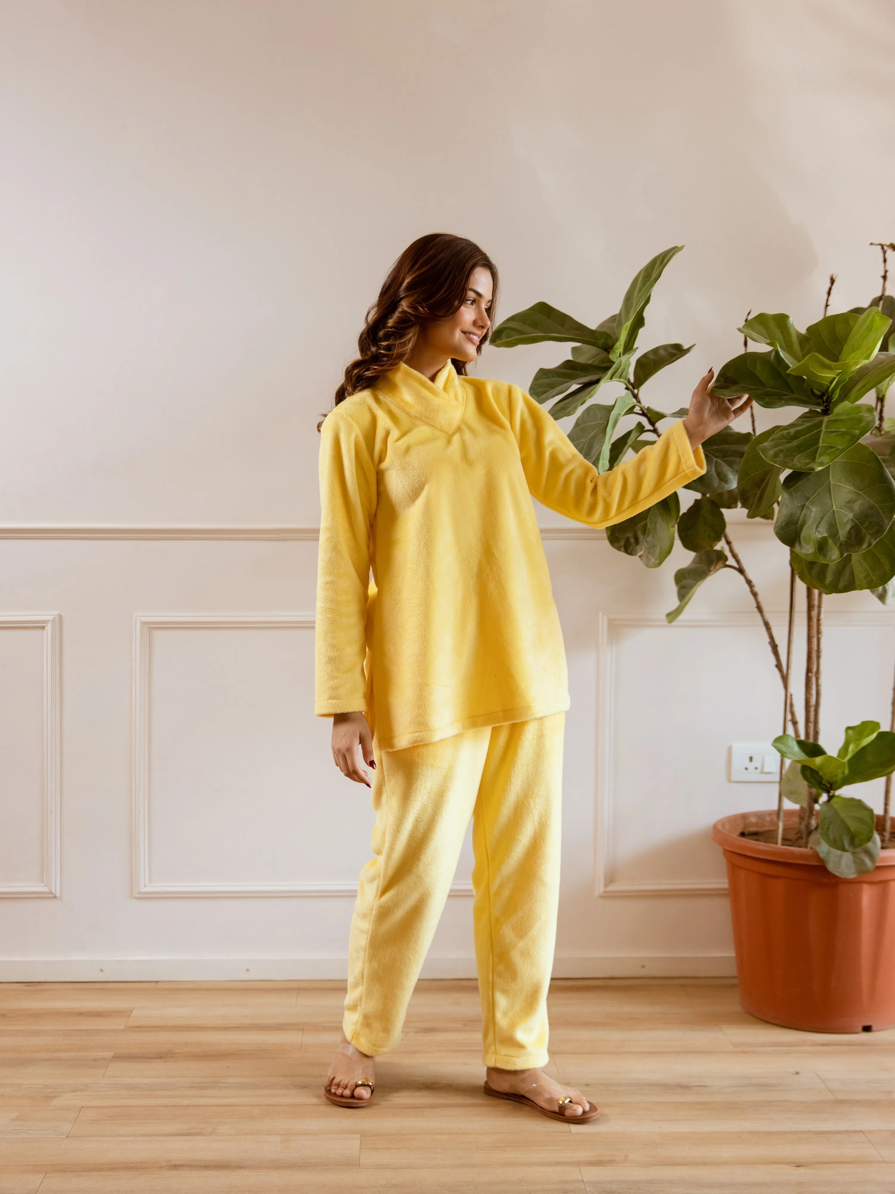 Cross Neck Super Soft Yellow Woollen Set