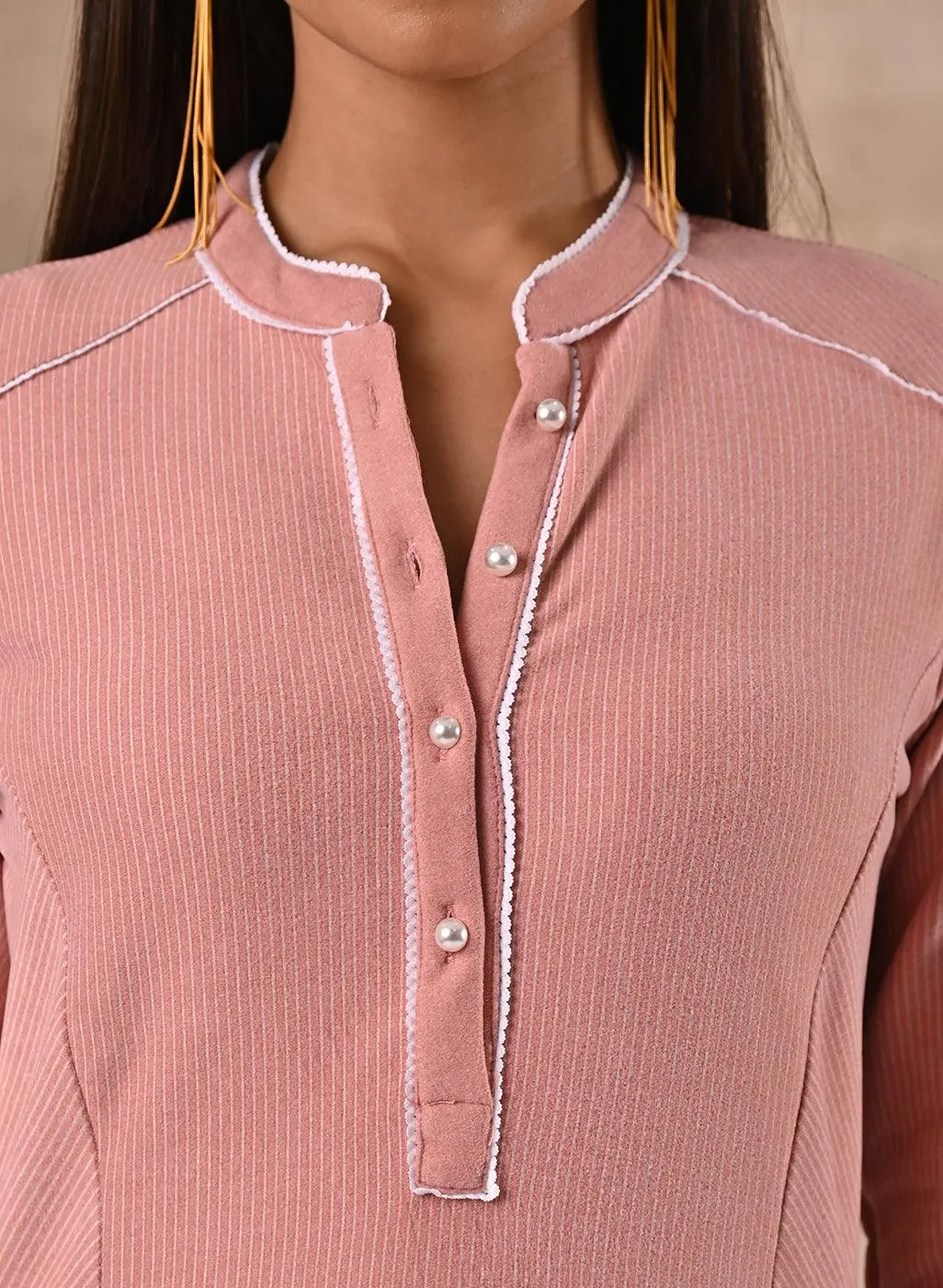 Full Sleeve Woolen Peach Striped Kurti
