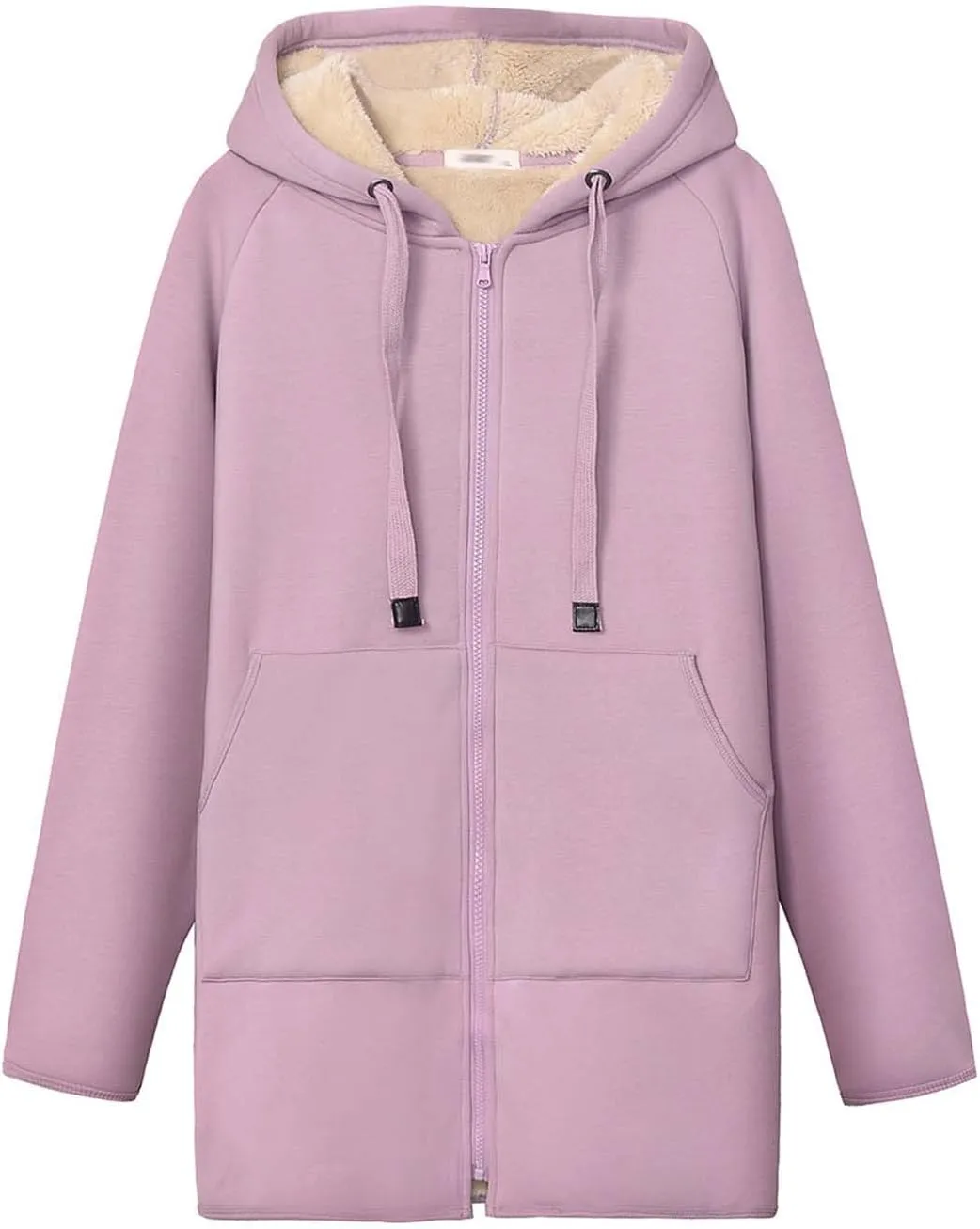 Gihuo Women's Winter Coat Sherpa Lined Zip Hoodie Long Sweatshirt Warm Fleece Lining Heavyweight Hooded Jacket