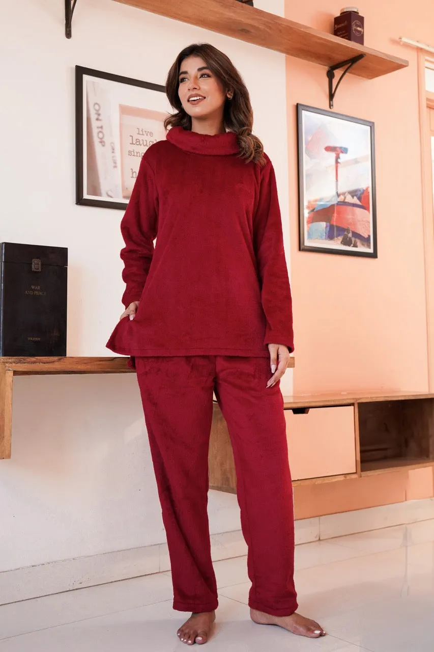 High Neck Super Soft Maroon Woollen Set