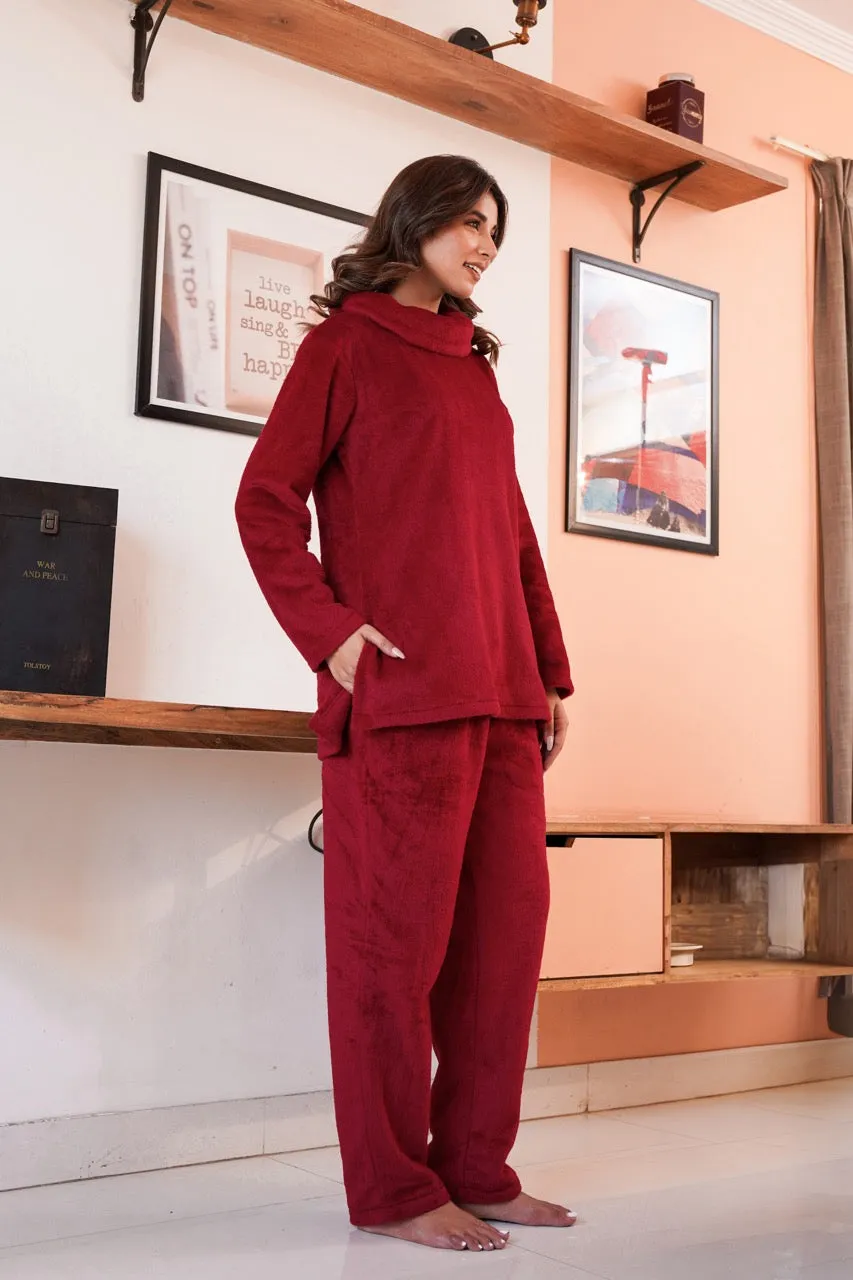 High Neck Super Soft Maroon Woollen Set