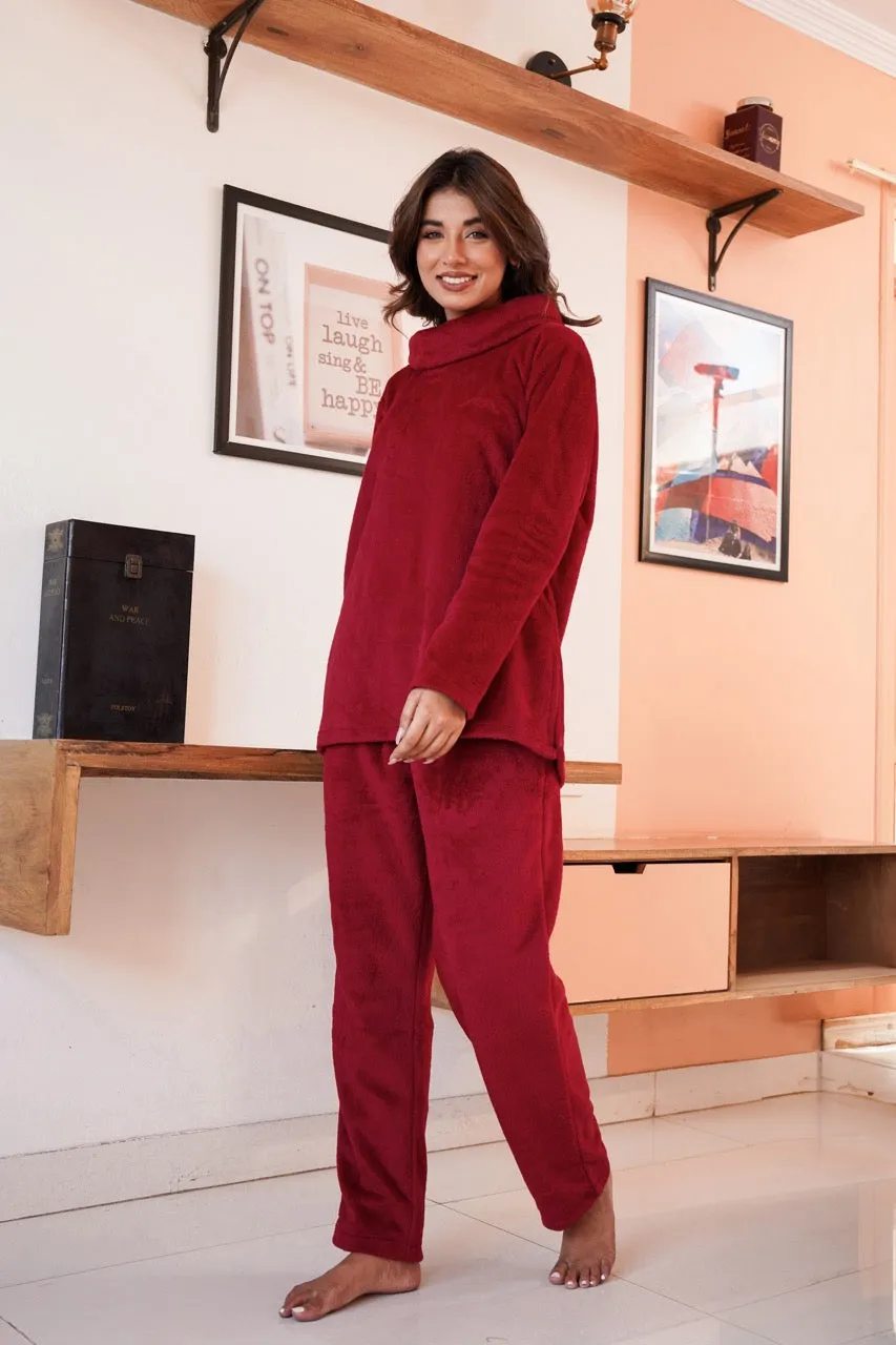 High Neck Super Soft Maroon Woollen Set