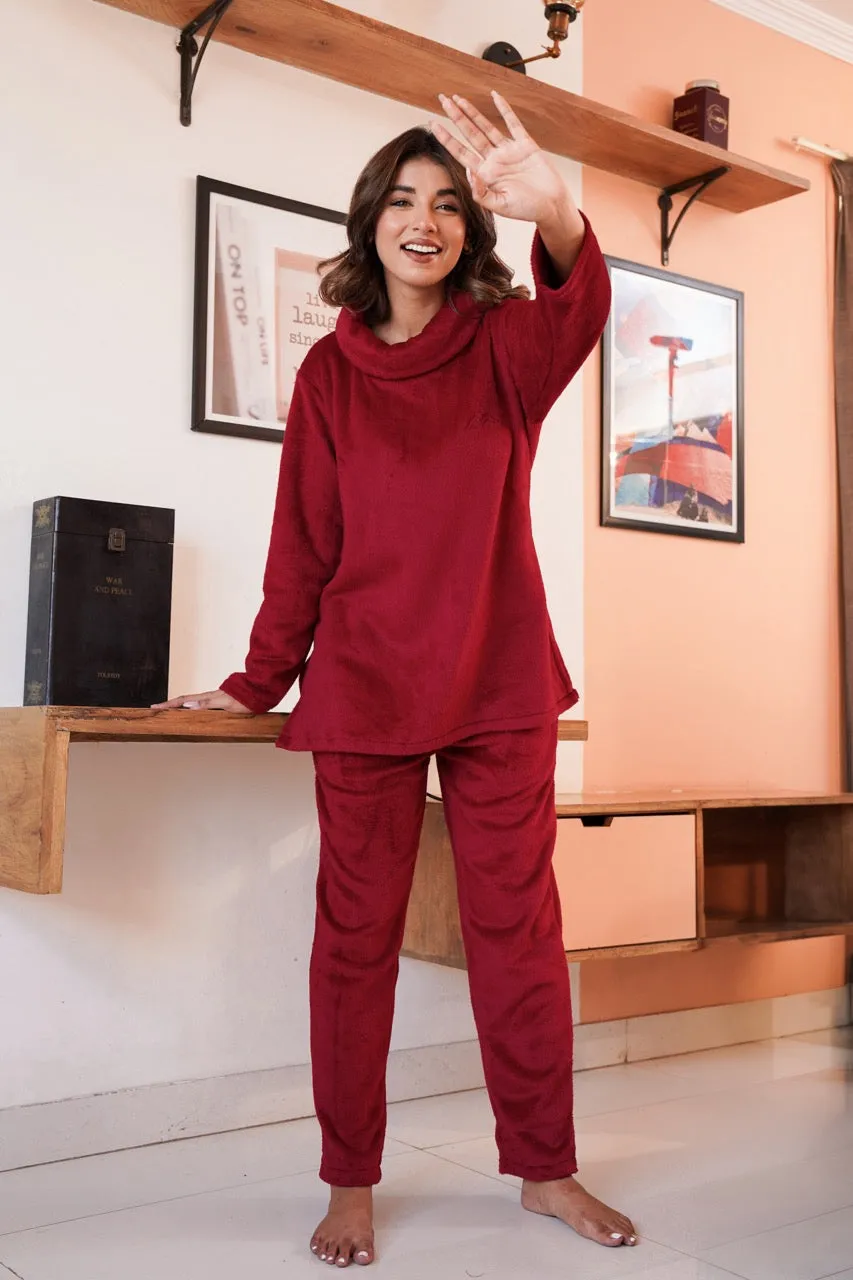 High Neck Super Soft Maroon Woollen Set