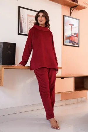 High Neck Super Soft Maroon Woollen Set