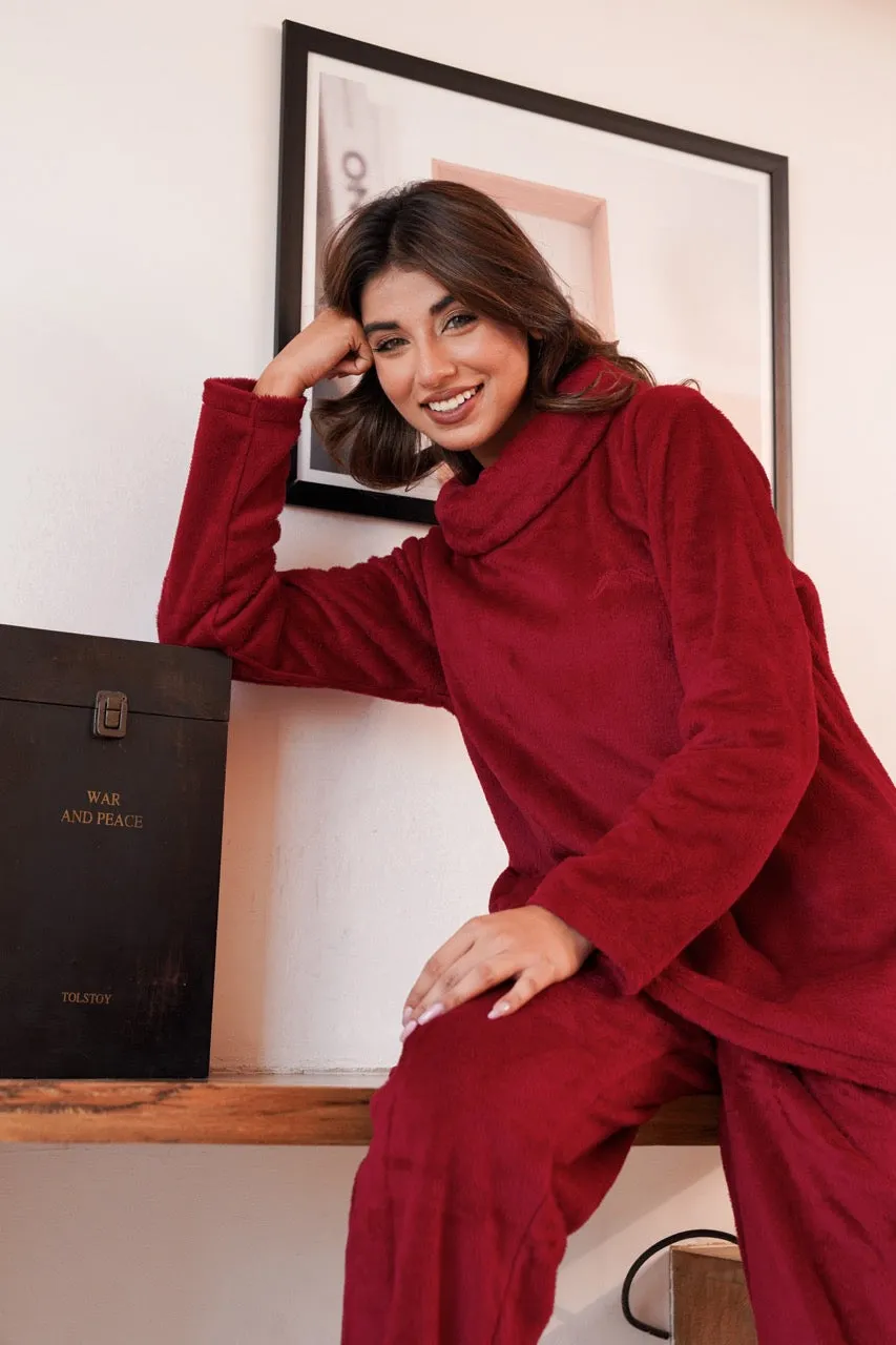 High Neck Super Soft Maroon Woollen Set