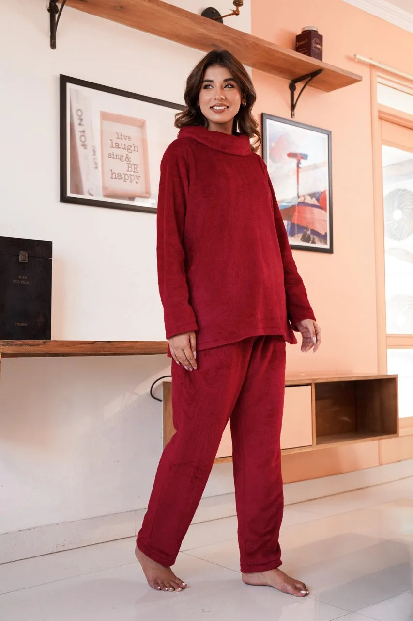 High Neck Super Soft Maroon Woollen Set