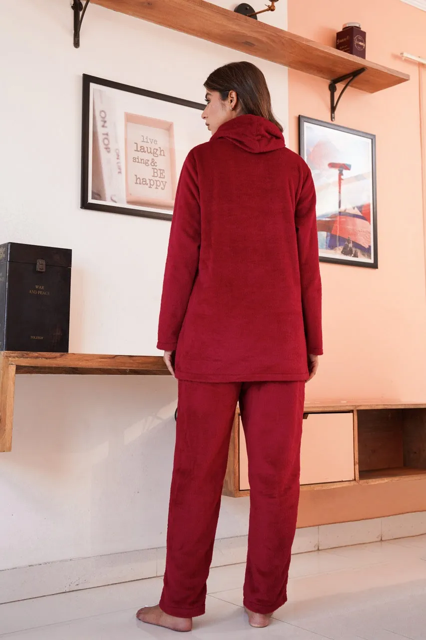 High Neck Super Soft Maroon Woollen Set