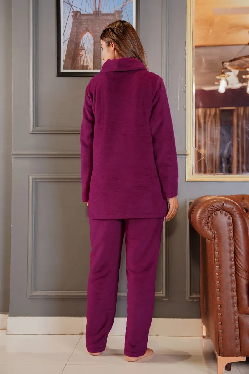 High Neck Super Soft Wine Woollen Set