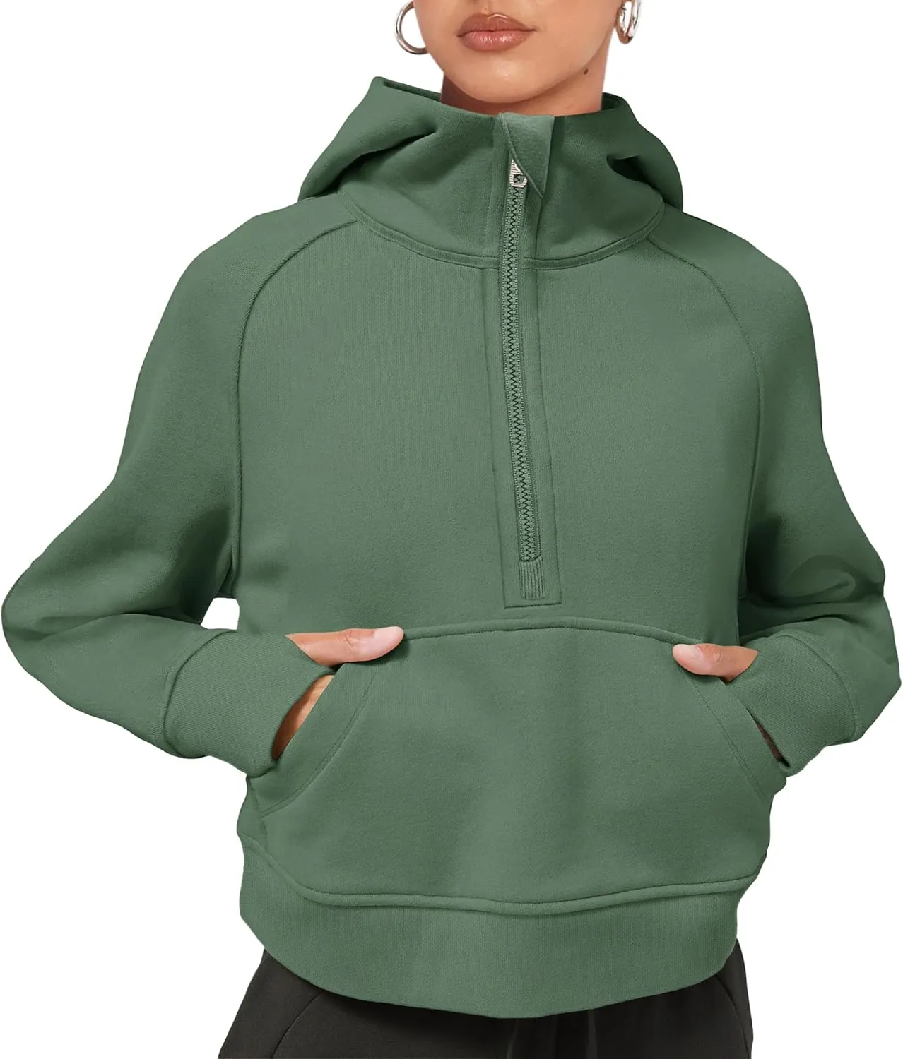 LASLULU Womens Fleece Hoodies Pullover 1/2 Zip Up Sweatshirts Long Sleeve Sweater Workout Jacket Fall Outfits 2024 Thumb Hole
