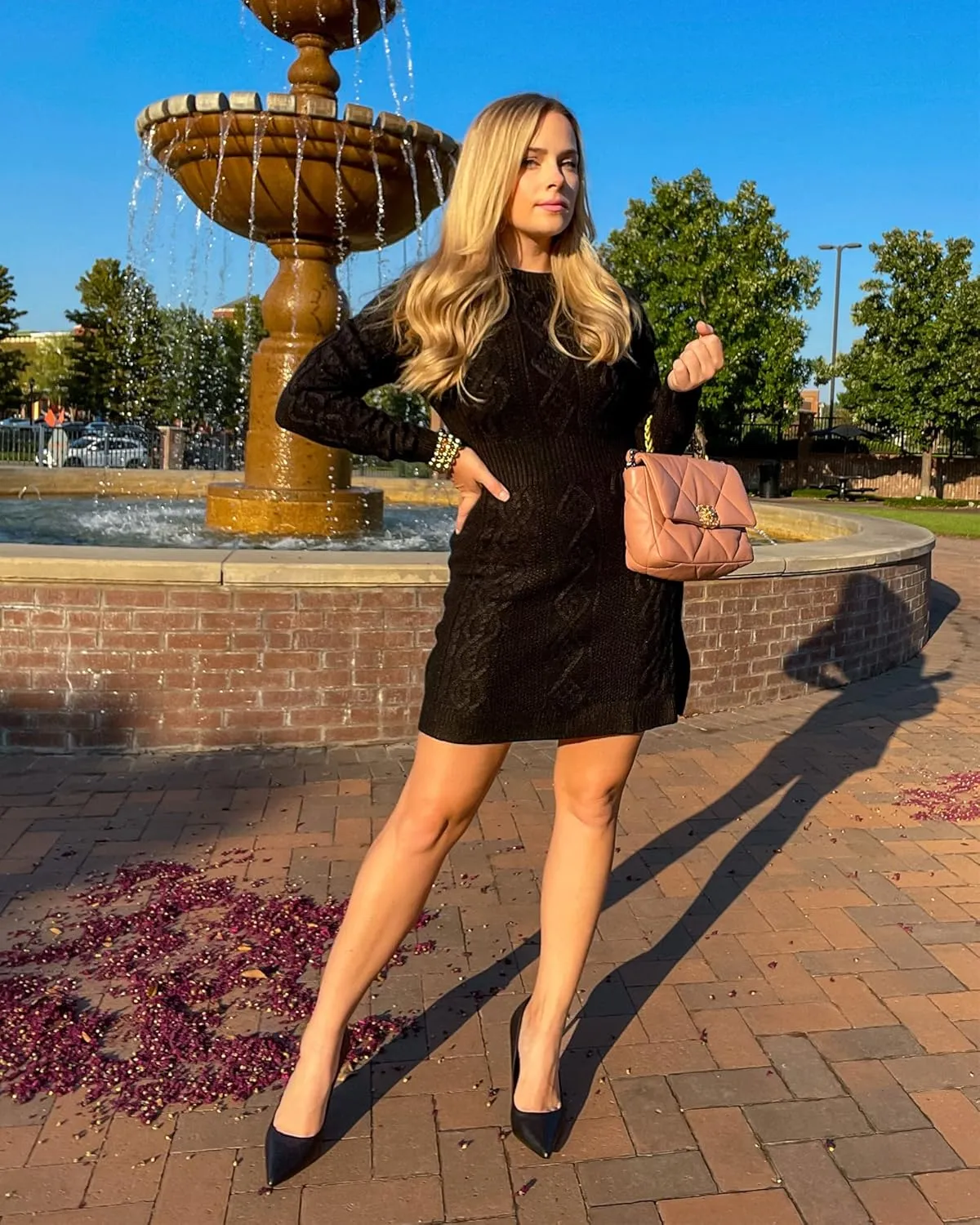 luvamia Sweater Dress for Women Cable Knit Ribbed A-Line Short Fitted Pullover Sweaters Dresses Fall Winter