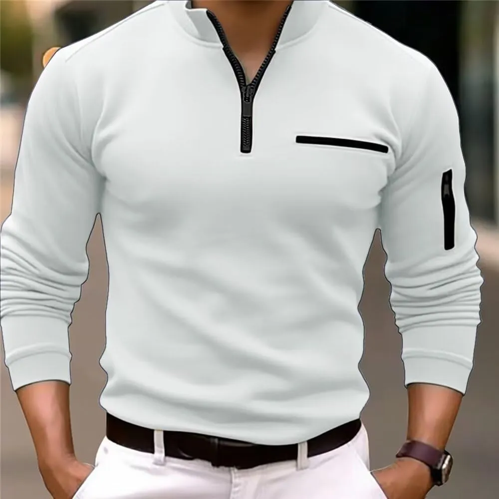 Men's Quarter Zip Polo Shirts Long Sleeve Pullover Lightweight Mock Neck Casual Slim Fit Golf Polo Shirt