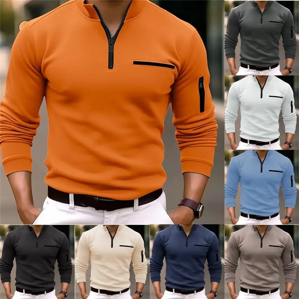 Men's Quarter Zip Polo Shirts Long Sleeve Pullover Lightweight Mock Neck Casual Slim Fit Golf Polo Shirt