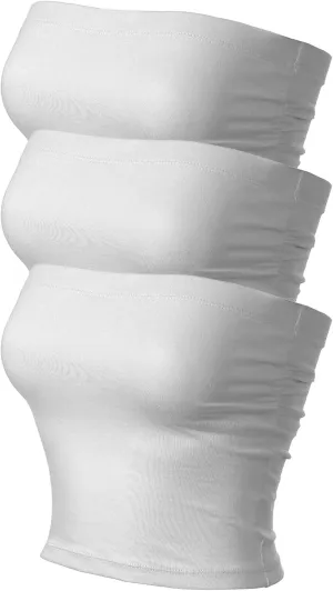 MixMatchy Women's 3 Pack Casual Summer Ruched Side Backless Double Layered Tube Top with Built in Shelf Bra