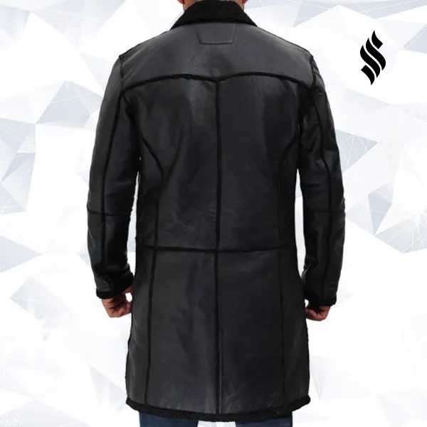 Rockville Mens Black Winter Shearling Leather Trench Coat