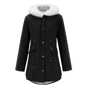 Uniwim 2024 Winter Thicken Warm Zip Up Button Hooded Overcoat Plus Size Fleece Lined Snow Wear Slim Outwear Jacket Coat With Adjustable Belt