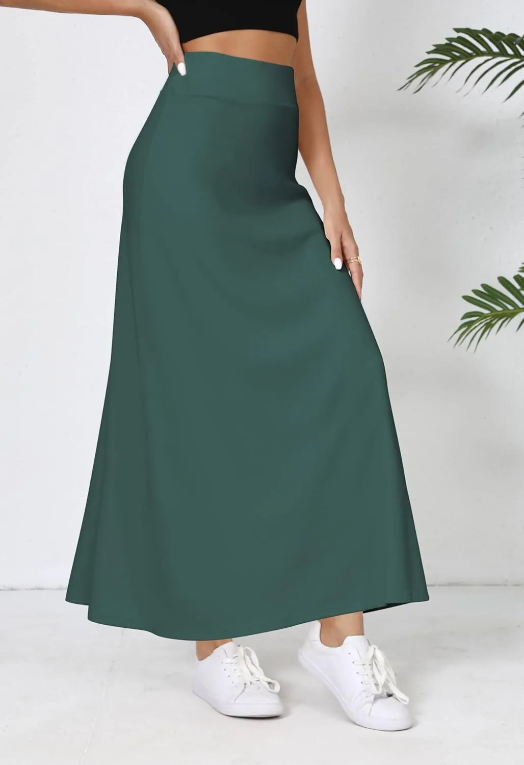 Urban CoCo Elastic Waist A-Line Long Maxi Skirt Below Knee for Women