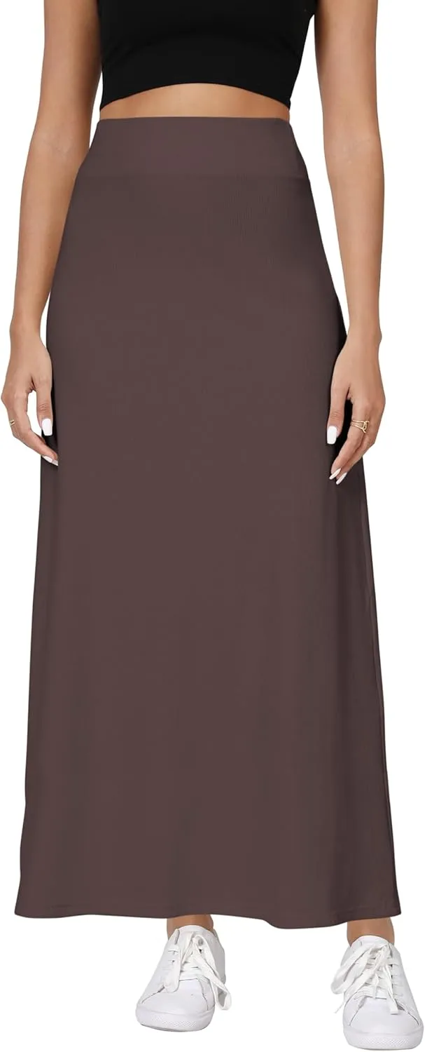 Urban CoCo Elastic Waist A-Line Long Maxi Skirt Below Knee for Women
