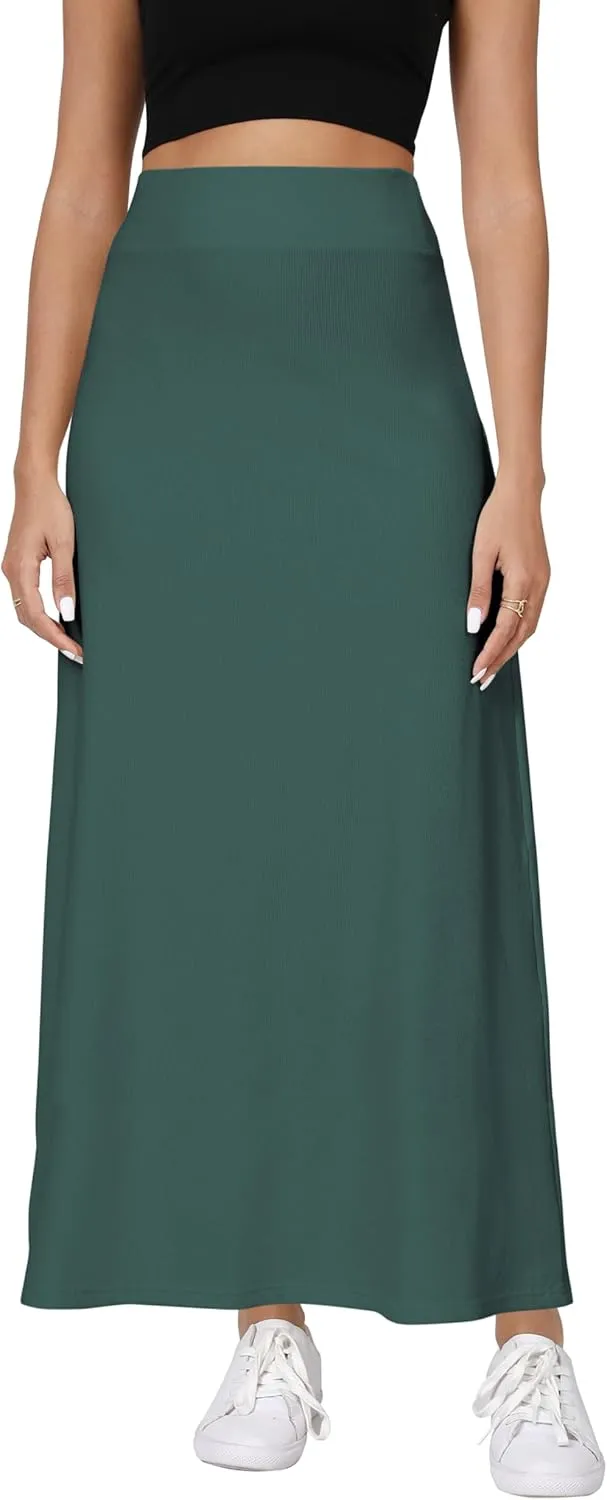 Urban CoCo Elastic Waist A-Line Long Maxi Skirt Below Knee for Women