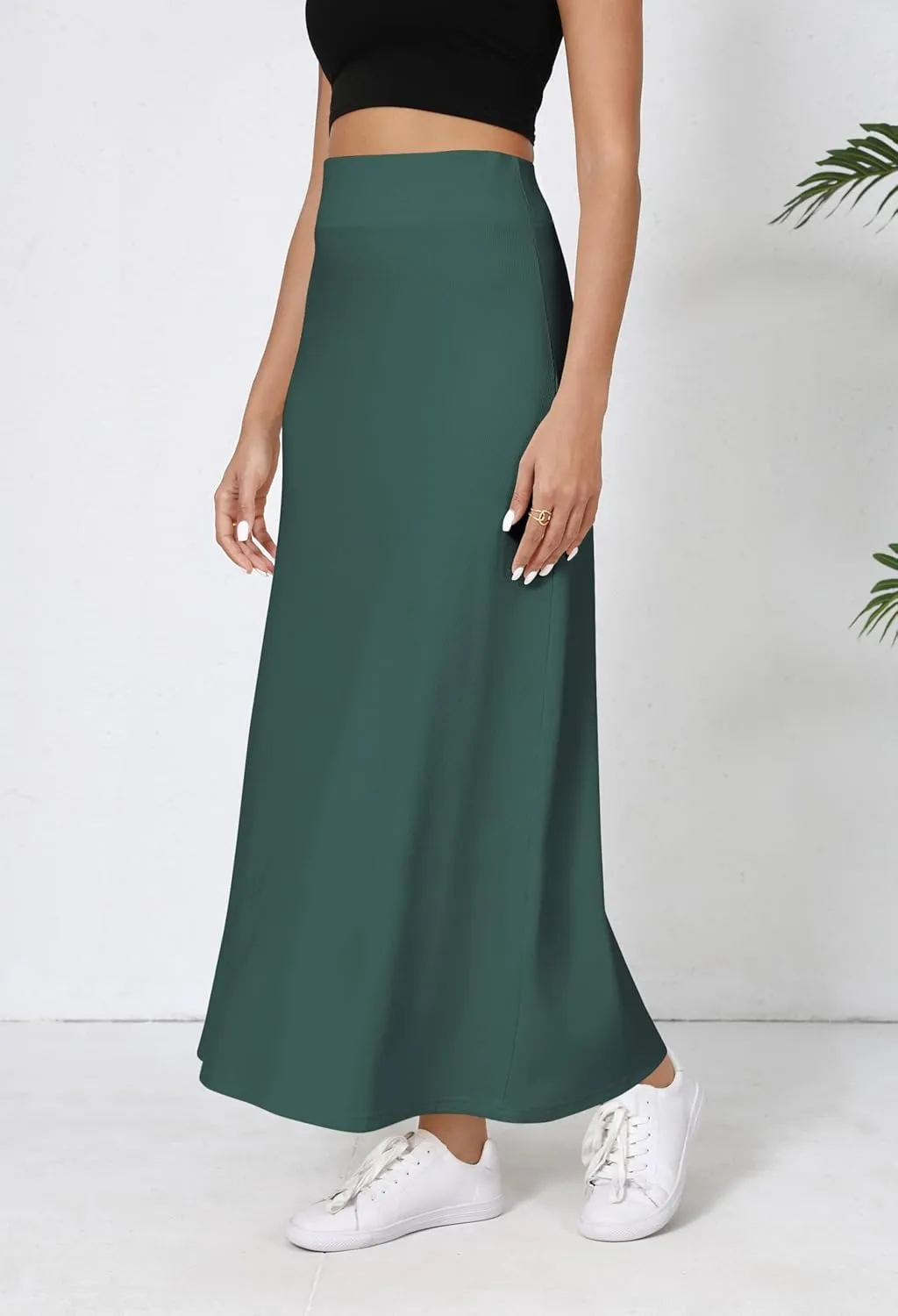 Urban CoCo Elastic Waist A-Line Long Maxi Skirt Below Knee for Women