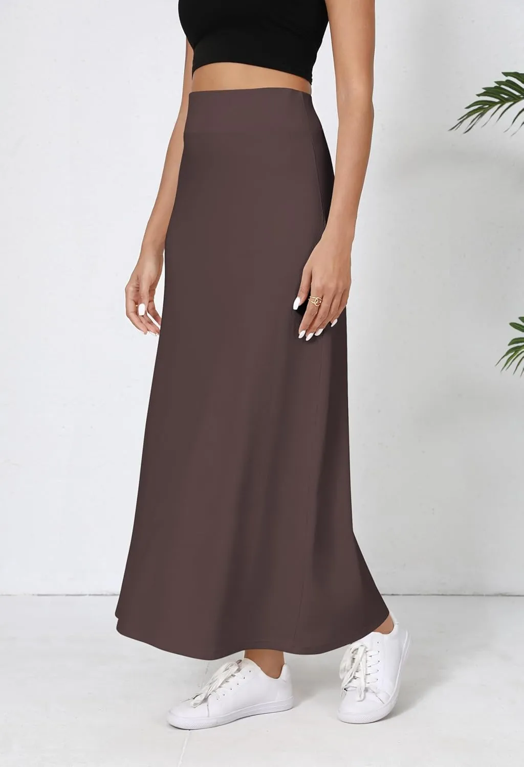 Urban CoCo Elastic Waist A-Line Long Maxi Skirt Below Knee for Women