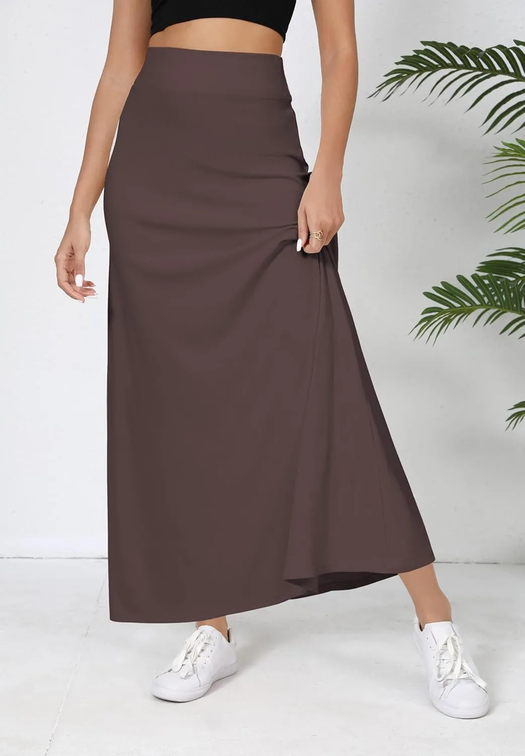 Urban CoCo Elastic Waist A-Line Long Maxi Skirt Below Knee for Women