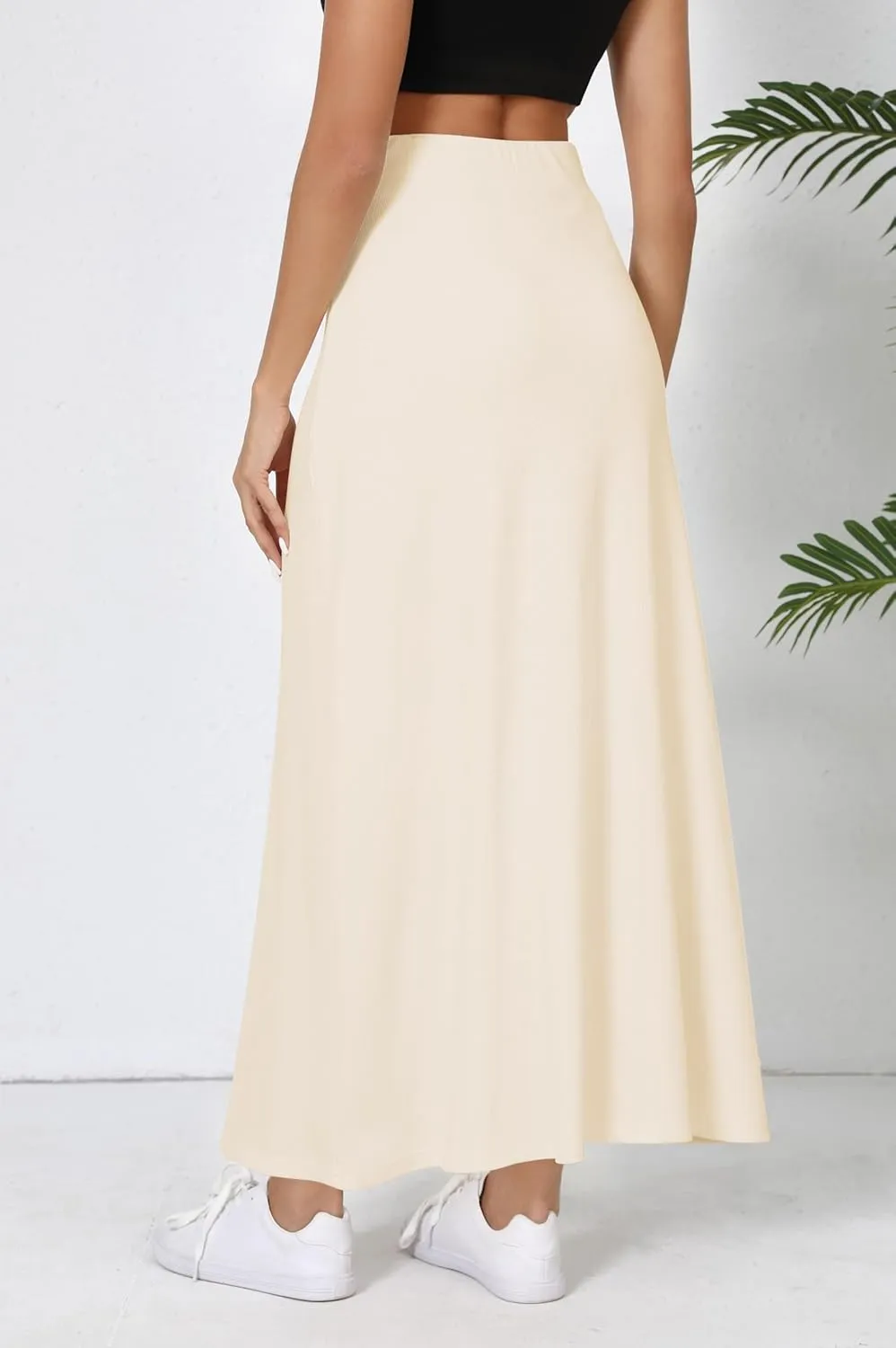 Urban CoCo Elastic Waist A-Line Long Maxi Skirt Below Knee for Women