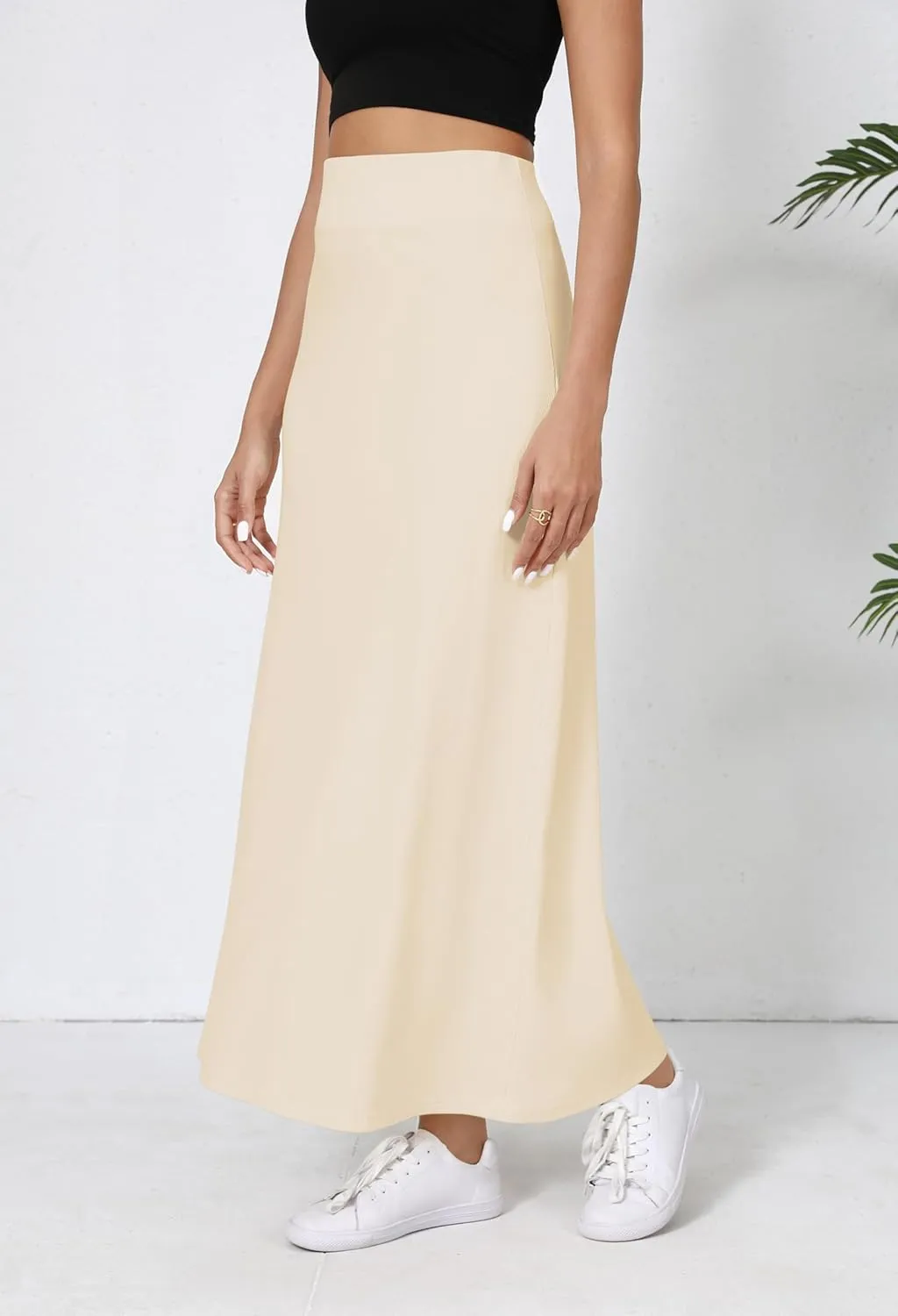 Urban CoCo Elastic Waist A-Line Long Maxi Skirt Below Knee for Women