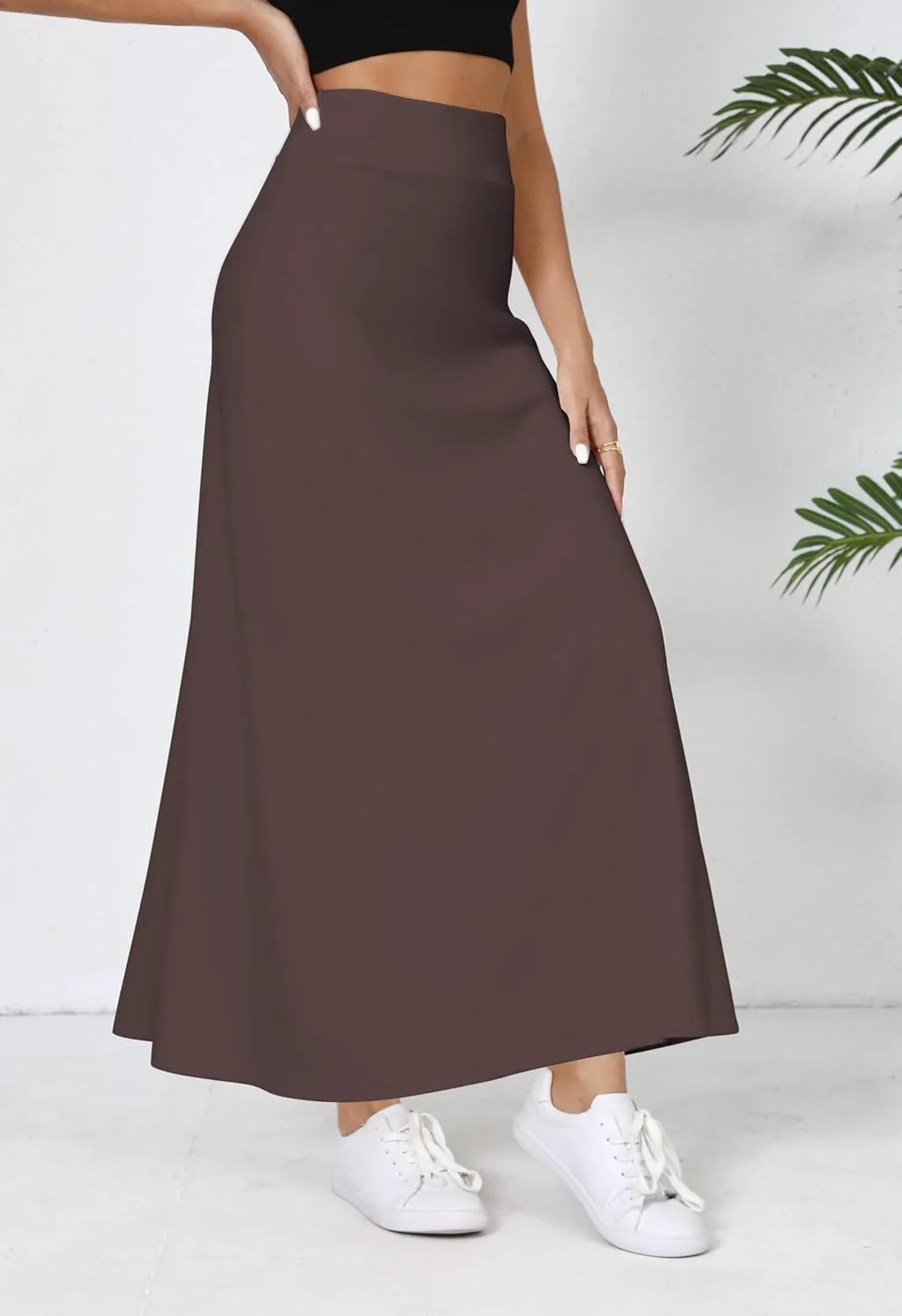 Urban CoCo Elastic Waist A-Line Long Maxi Skirt Below Knee for Women