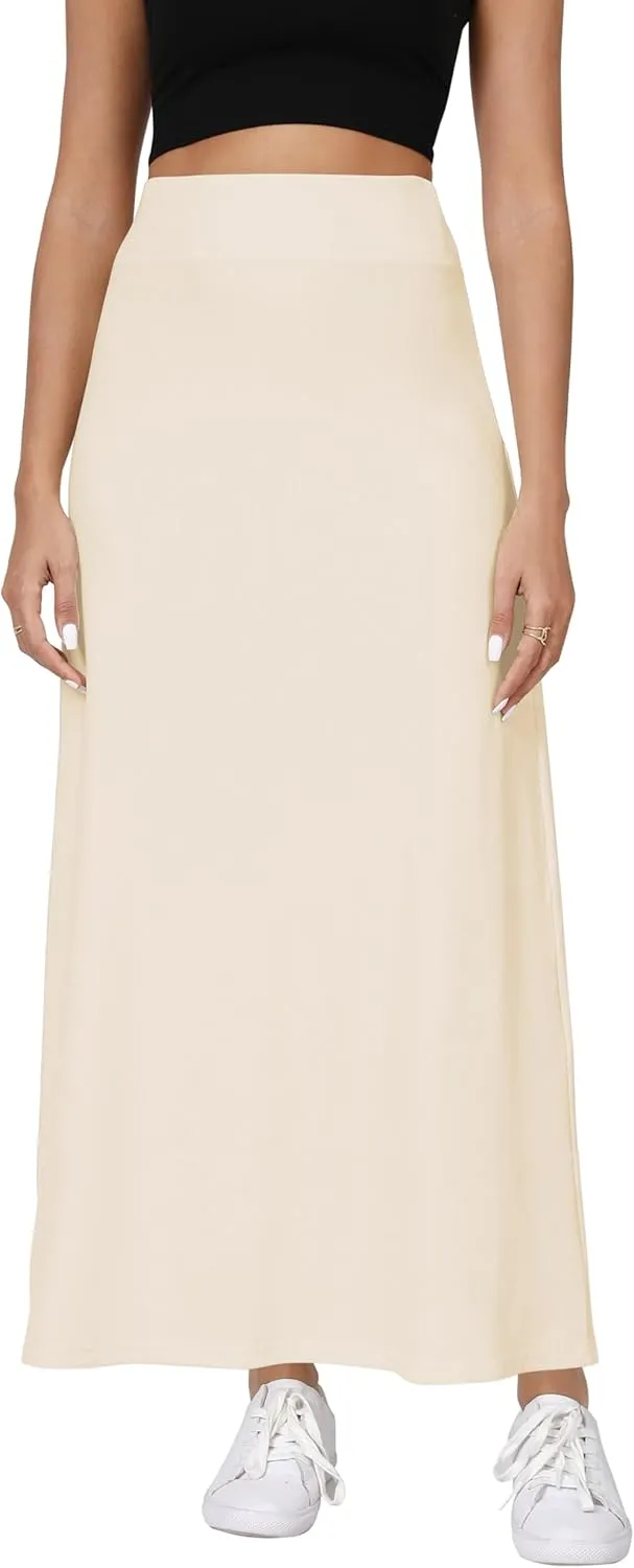 Urban CoCo Elastic Waist A-Line Long Maxi Skirt Below Knee for Women