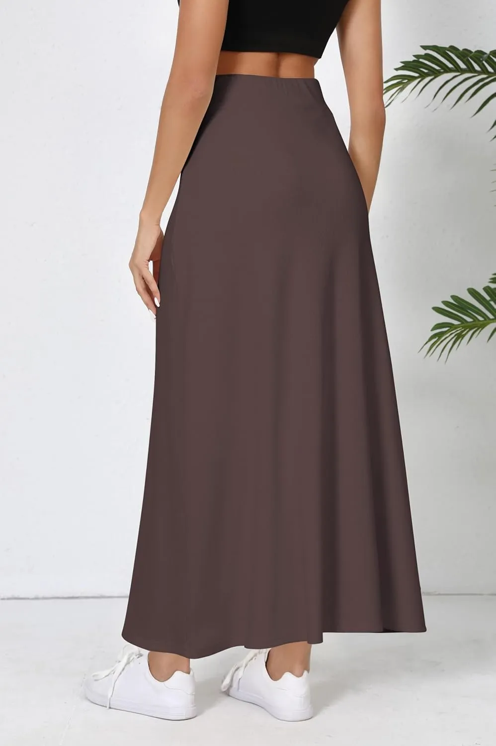 Urban CoCo Elastic Waist A-Line Long Maxi Skirt Below Knee for Women